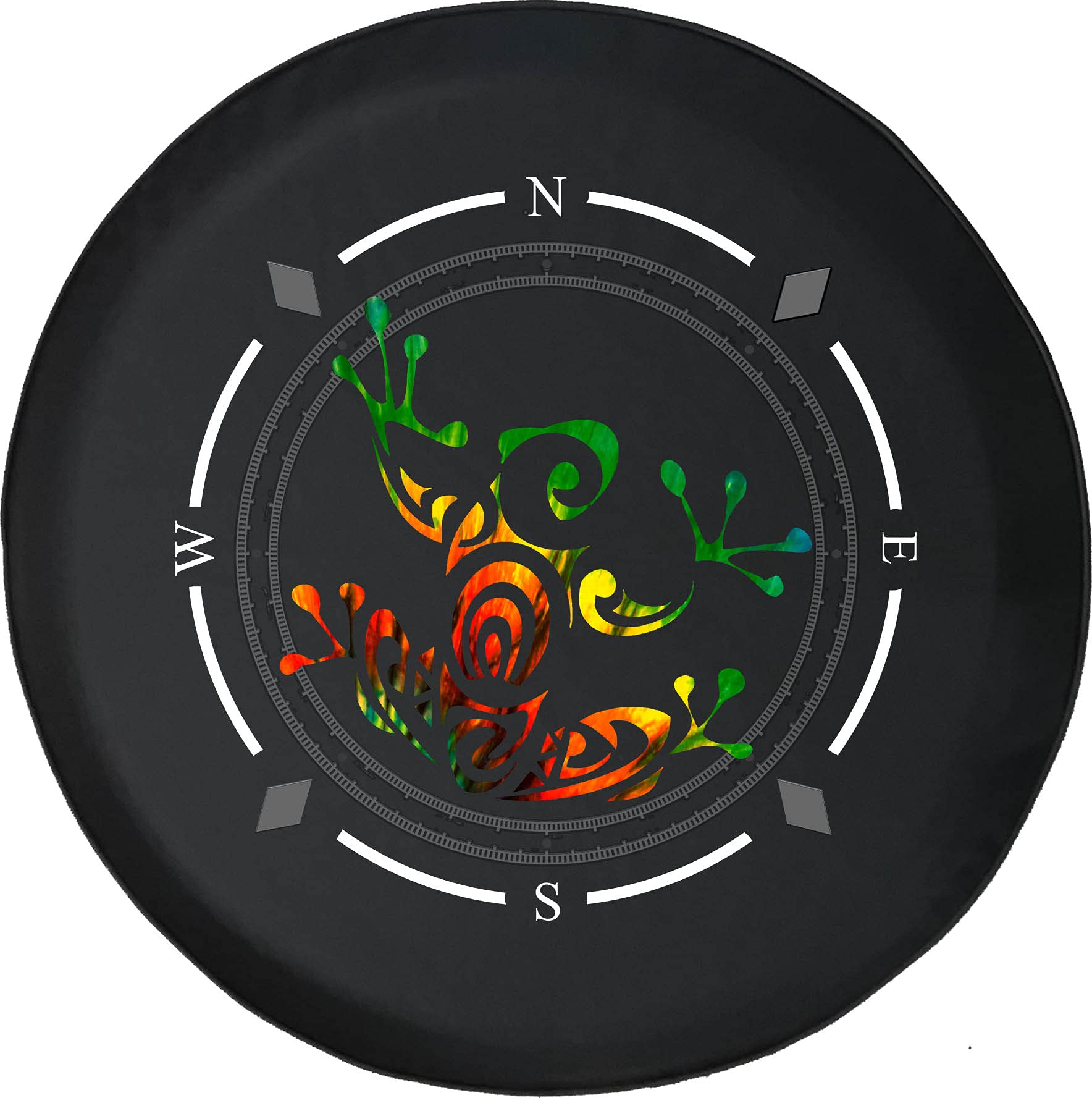 American Unlimited Spare Tire Cover with Compass Design - Tie-Dye Tribal Tree Frog Pattern - Universal Fit for SUV, Trailer, RV & Most Vehicles - Perfect for Outdoor Adventures & Road Trips