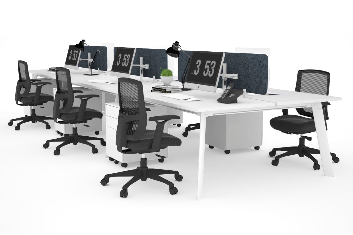 6-Person Workstation with White Frame - 1400L x 700W Dimensions - Ideal for Office, Coworking Spaces & Home Offices