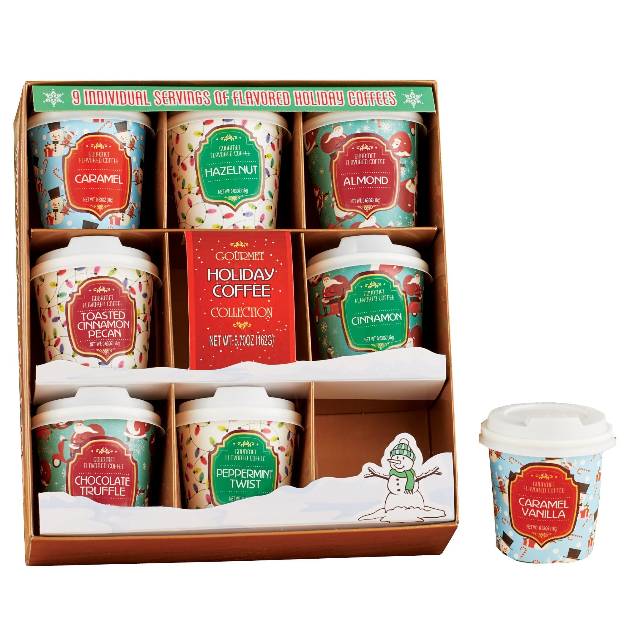 Holiday Flavored Beverages Set of 9 - Hot Chocolate & Coffee Mix Variety Pack for Christmas Gifts & Winter Warm Drinks