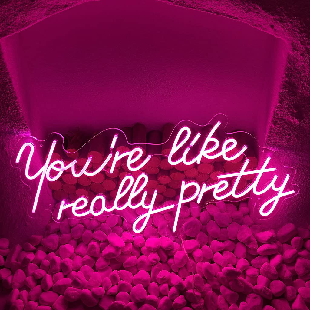 Custom Large LED Neon Sign 'You're Like Really Pretty' - 29.5 Inch Pink Wall Art for Bachelorette Party, Engagement, First Birthday & Christmas Decor | Perfect Gift for Home, Bedroom, Bar or Office Lighting