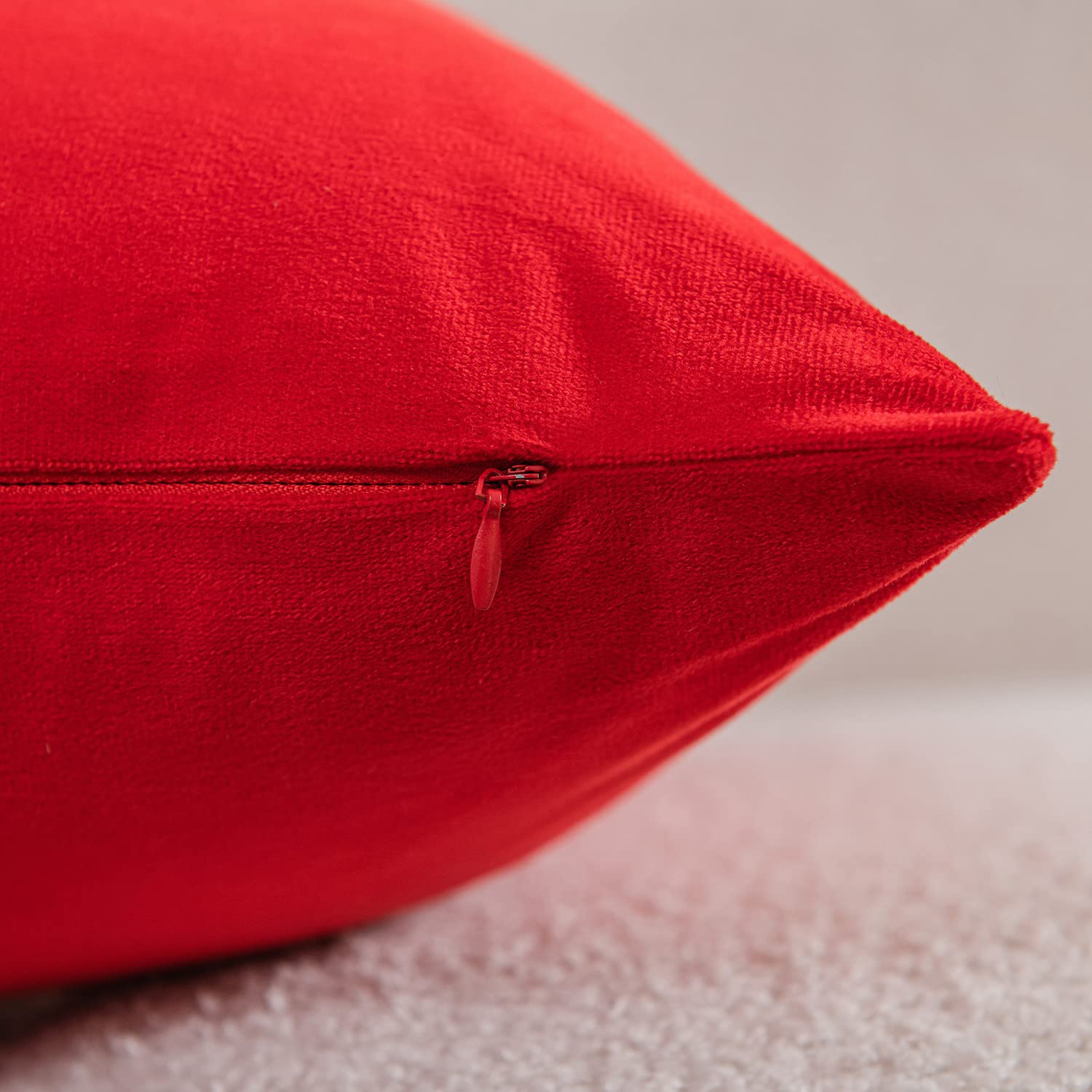 DEZENE 26x26 Inch Euro Pillow Covers Set of 2 - Soft Velvet Square Couch Pillow Shams for Sofa & Living Room Decor (Red) - Perfect for Home, Bedroom, and Lounge Comfort