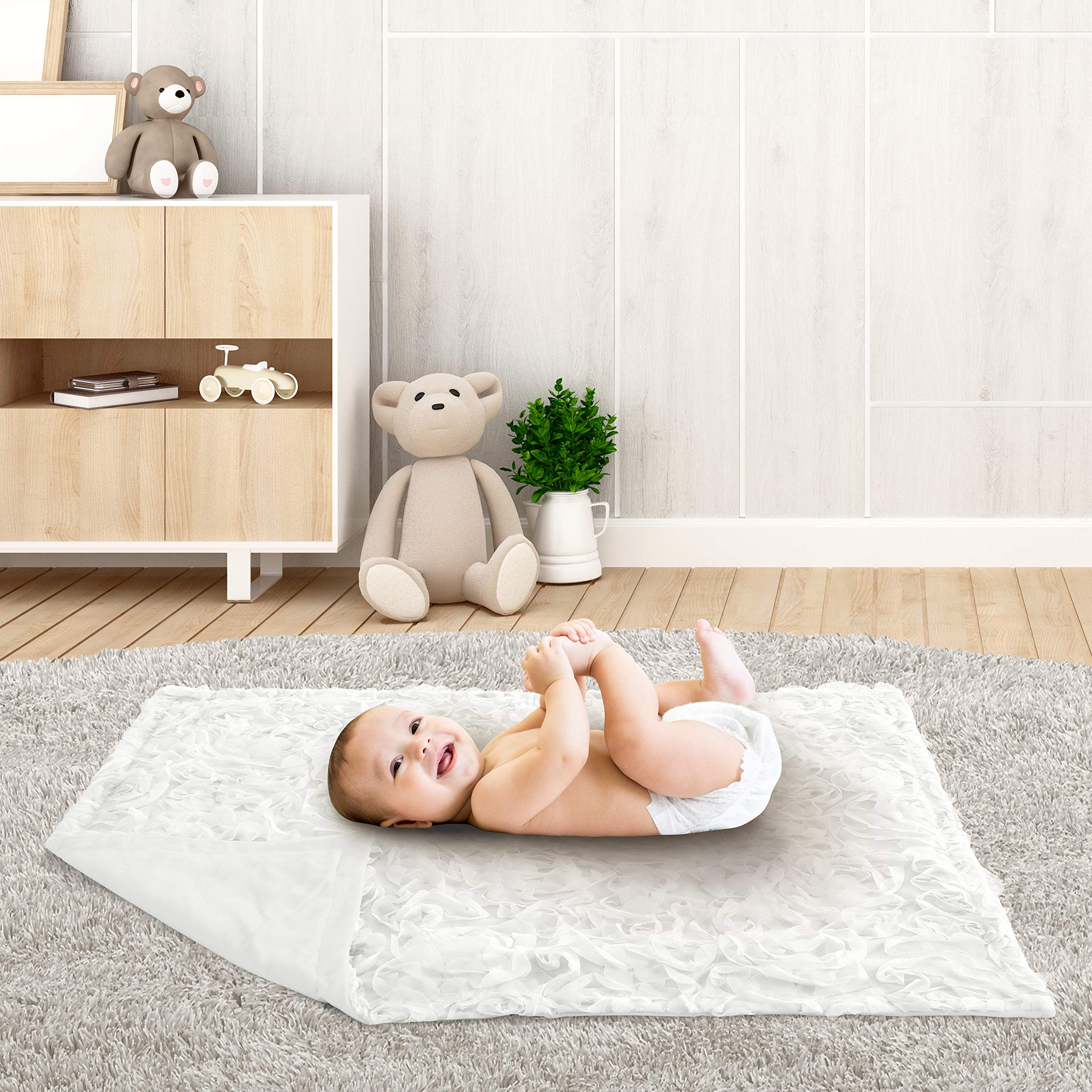 Sweet Jojo Designs White Floral Rose Baby Blanket - Soft Minky Swaddle for Newborns & Toddlers, Nursery, Car Seat & Stroller - Elegant Boho Chic Luxury Security Blanket for Girls (Perfect for Gifts, Photo Shoots & Nursery Decor)