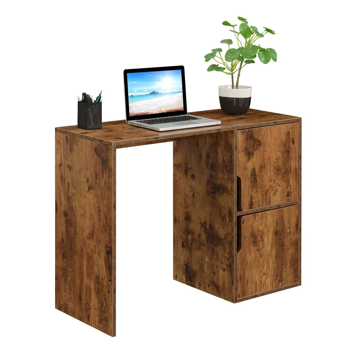 Convenience Concepts Designs2Go Student Desk with Storage Cabinets - Barnwood Finish Study Desk for Home Office, Dorm Room & Small Spaces - Perfect for Remote Learning & Work from Home