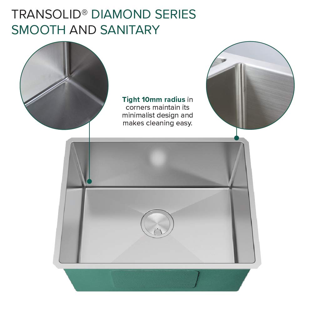 Transolid KKM-DUSB231810 23x18 Inch Stainless Steel Single Bowl Undermount Kitchen Sink with Accessories Kit - Durable & Stylish for Modern Kitchens, Easy Cleaning & Food Prep