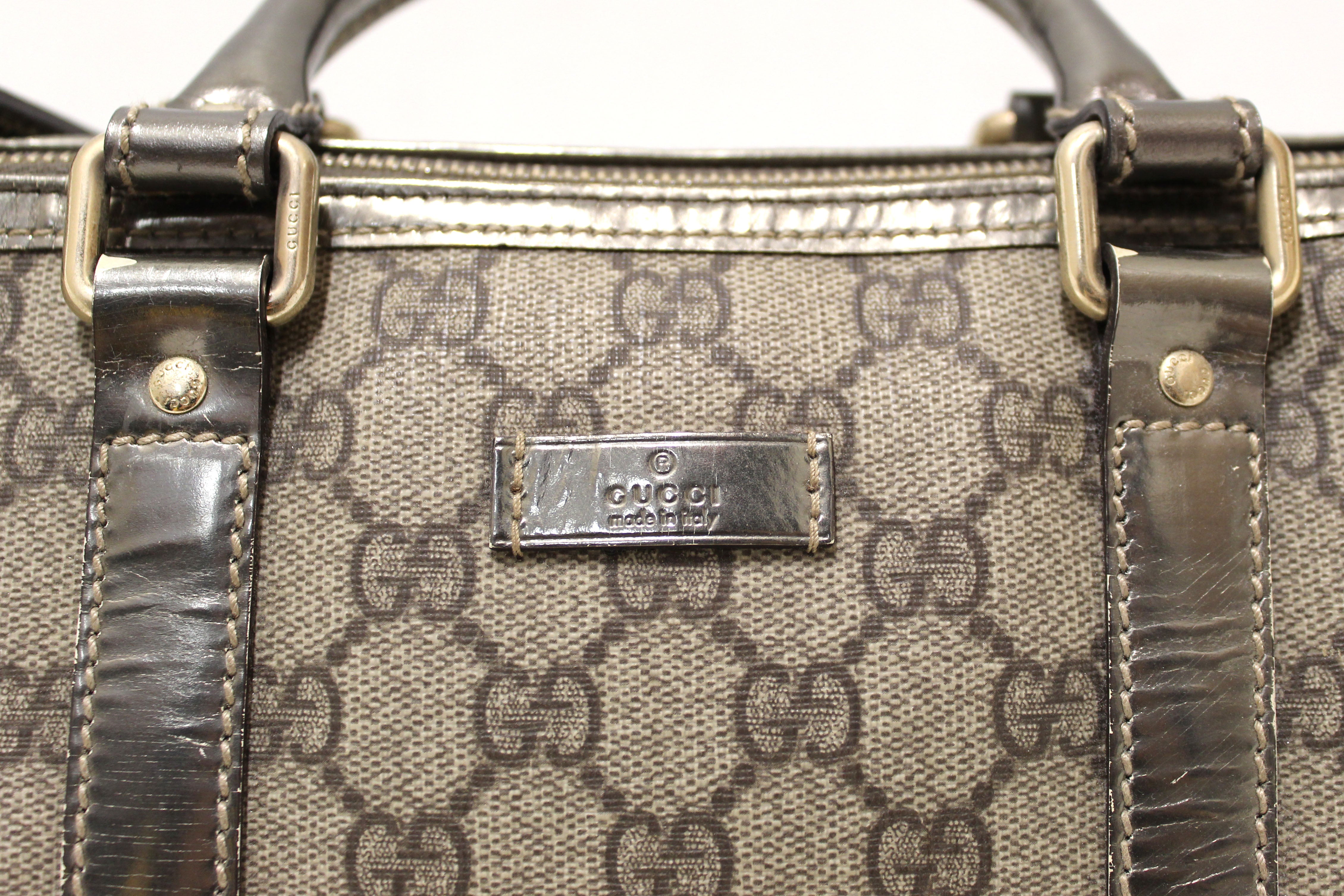 Authentic Gucci Grey & Silver Supreme Joy Small Boston Bag - Luxury Crossbody Purse for Women, Perfect for Parties, Travel & Everyday Use