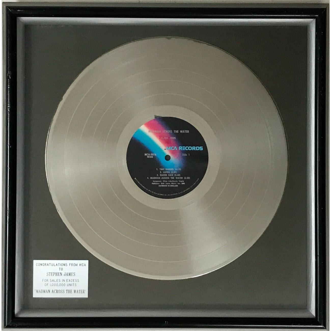 Elton John Madman Across The Water 1972 MCA Platinum Award - Rare Vintage Vinyl Record for Collectors & Music Enthusiasts | Perfect for Home Decor, Music Room Display & Gift for Classic Rock Fans