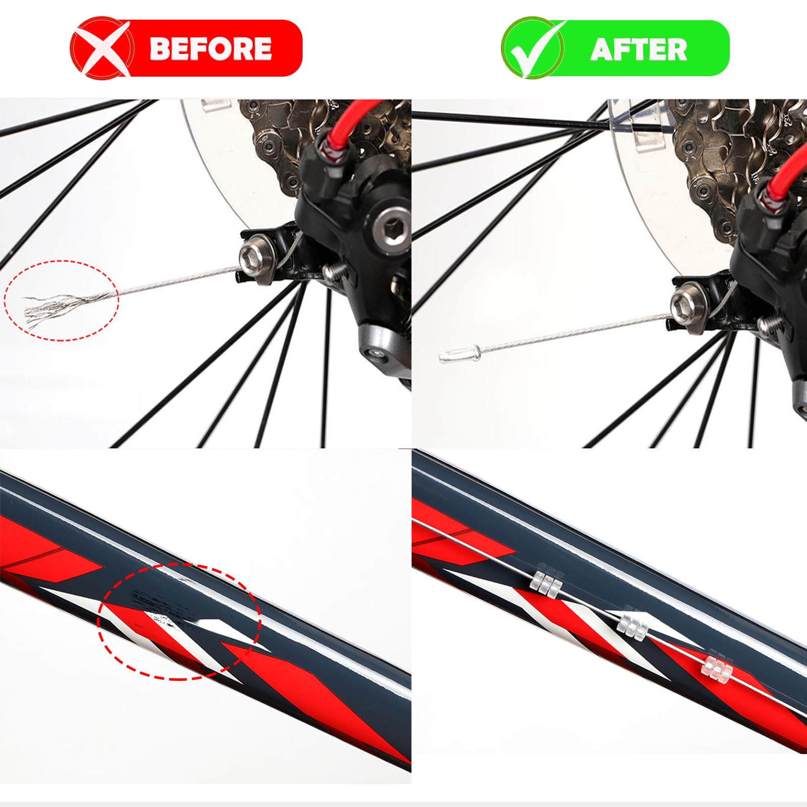 4PCS Professional Bicycle Brake Cable Kit for Mountain Bikes - Front & Rear Brake Cables with 16 Cable End Caps | Durable Bike Brake Lines for Cycling, Commuting & Off-Road Adventures