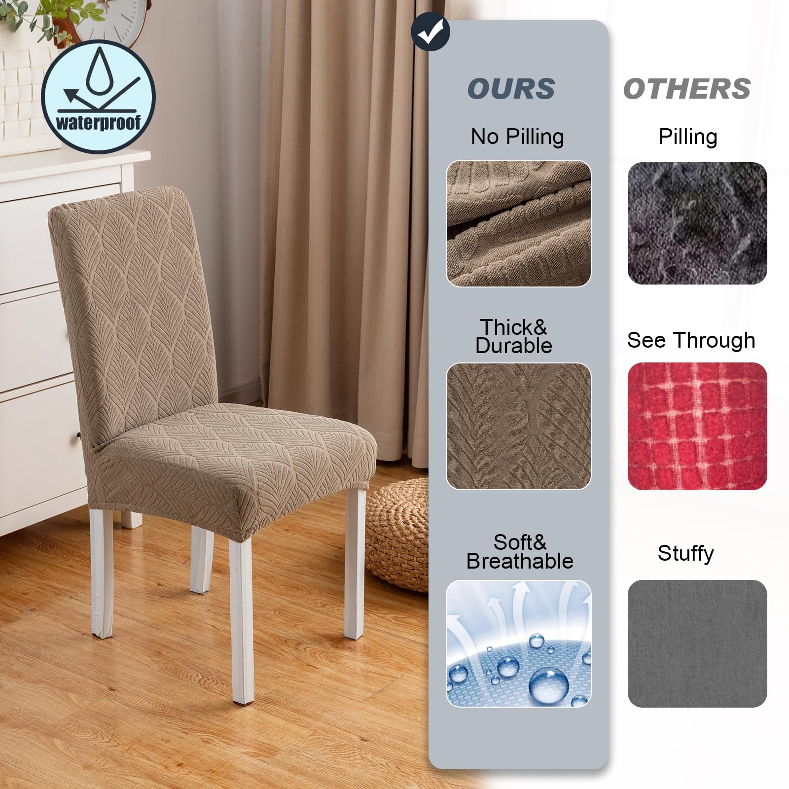 Waterproof Stretch Dining Chair Covers - Washable & Removable Parsons Chair Slipcovers for Kitchen & Dining Room - Perfect for Family Gatherings, Dinner Parties & Everyday Use