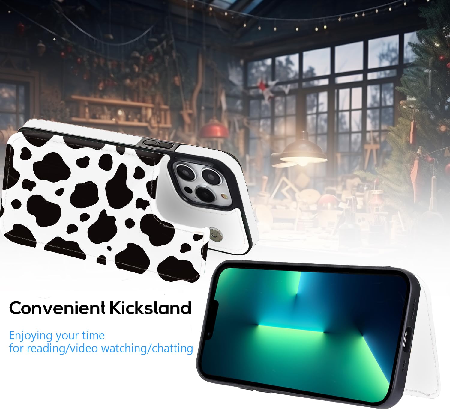 Premium Cow Print Leather Flip Wallet Case for iPhone 12 Pro Max 6.7