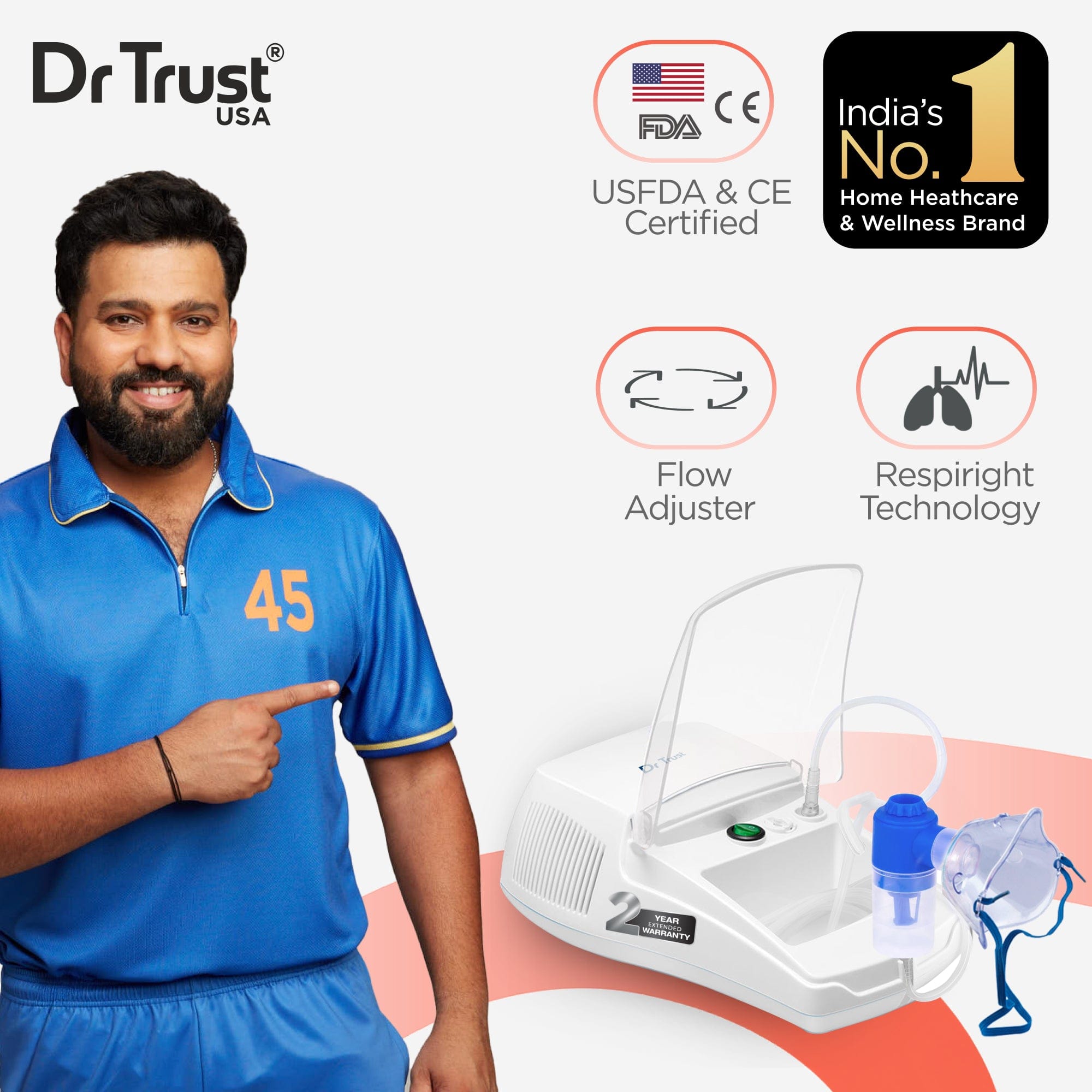 Dr Trust USA Compressor Plus Nebulizer 405 - Portable Medical Nebulizer Machine for Adults & Kids - Fast & Effective Asthma, COPD & Allergy Relief - Home & Travel Use