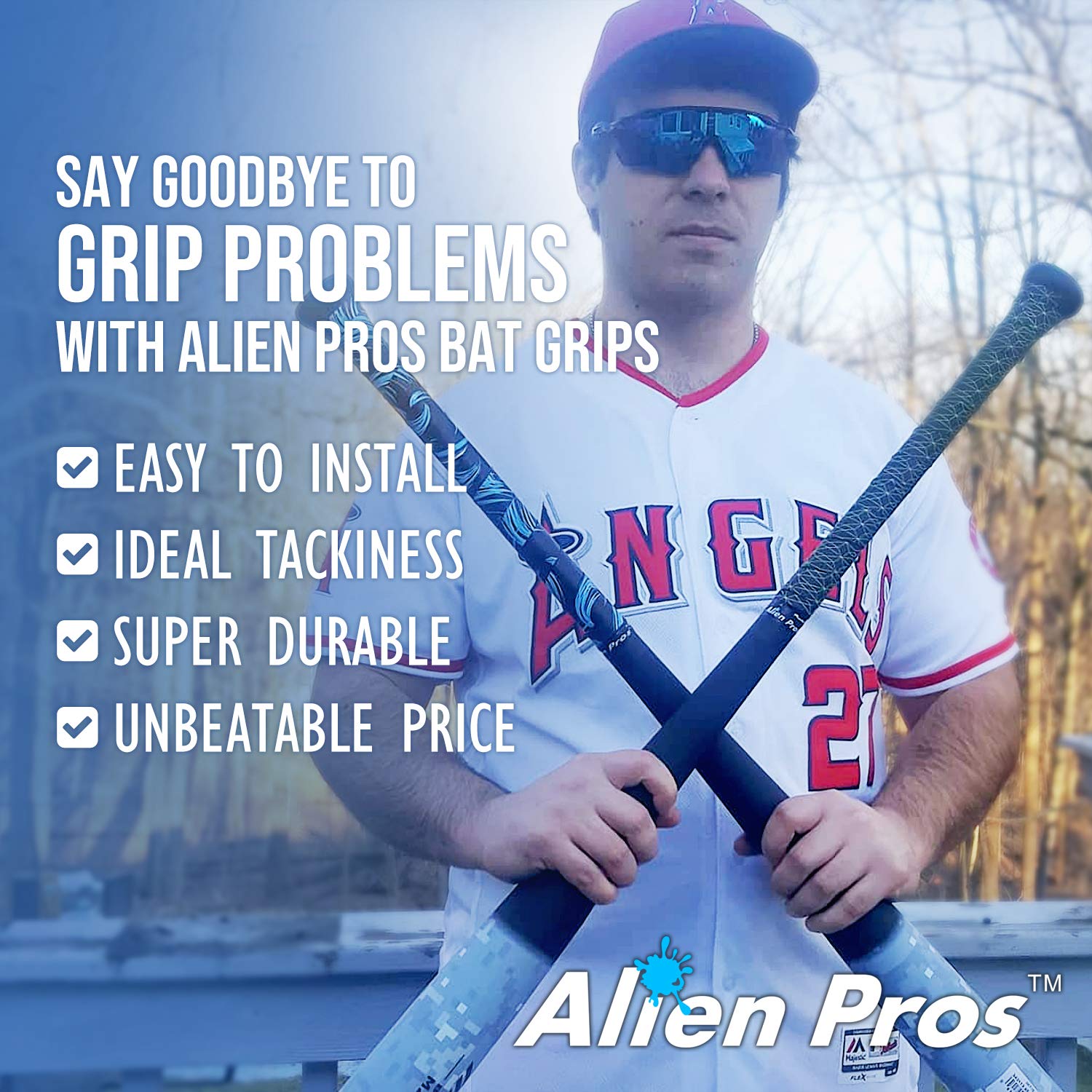 ALIEN PROS Baseball Bat Grip Tape - 1.1mm Precut Pro Feel Bat Tape (2 or 4 Grips) - Replace Old Bat Grip for Better Control - Perfect for Baseball, Softball & Training - Enhance Your Swing for Epic Home Runs