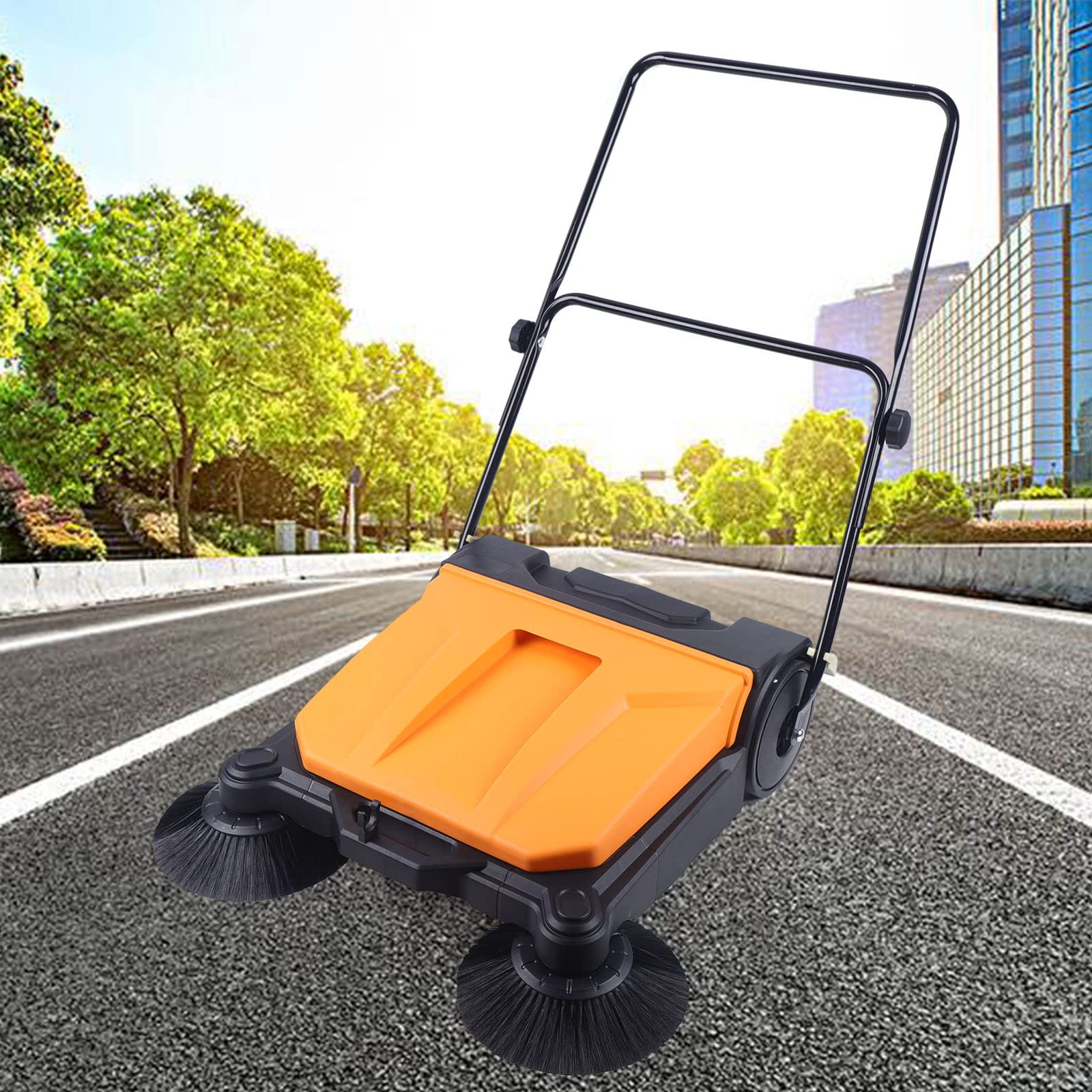 Industrial Manual Push Sweeper - 360° Rotating Floor Cleaning Tool for Carpet, Hardwood & Outdoor Surfaces | Perfect for Household, Commercial & Construction Sites | Backyard, Walkways, Lawns & Road Cleaning Solution
