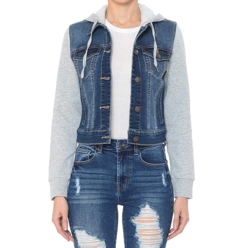 Khanomak Women's Fleece-Lined Denim Jacket with Hood & Long Sleeves | Cozy Winter Outerwear for Casual Outings & Street Style