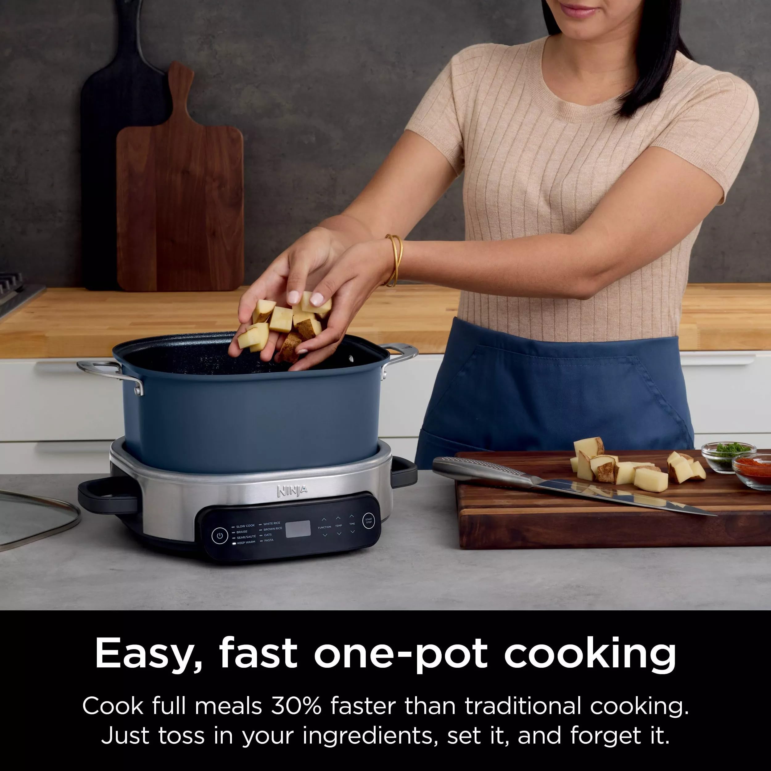 Ninja MC1101 Foodi 8-in-1 Multi-Cooker Pro | 6.5QT Family Size Pressure Cooker with Adjustable Temperature Control | Faster Cooking | Replaces 10 Kitchen Appliances | Vanilla Bean (Renewed) | Perfect for Meal Prep, Family Dinners & Healthy Cooking
