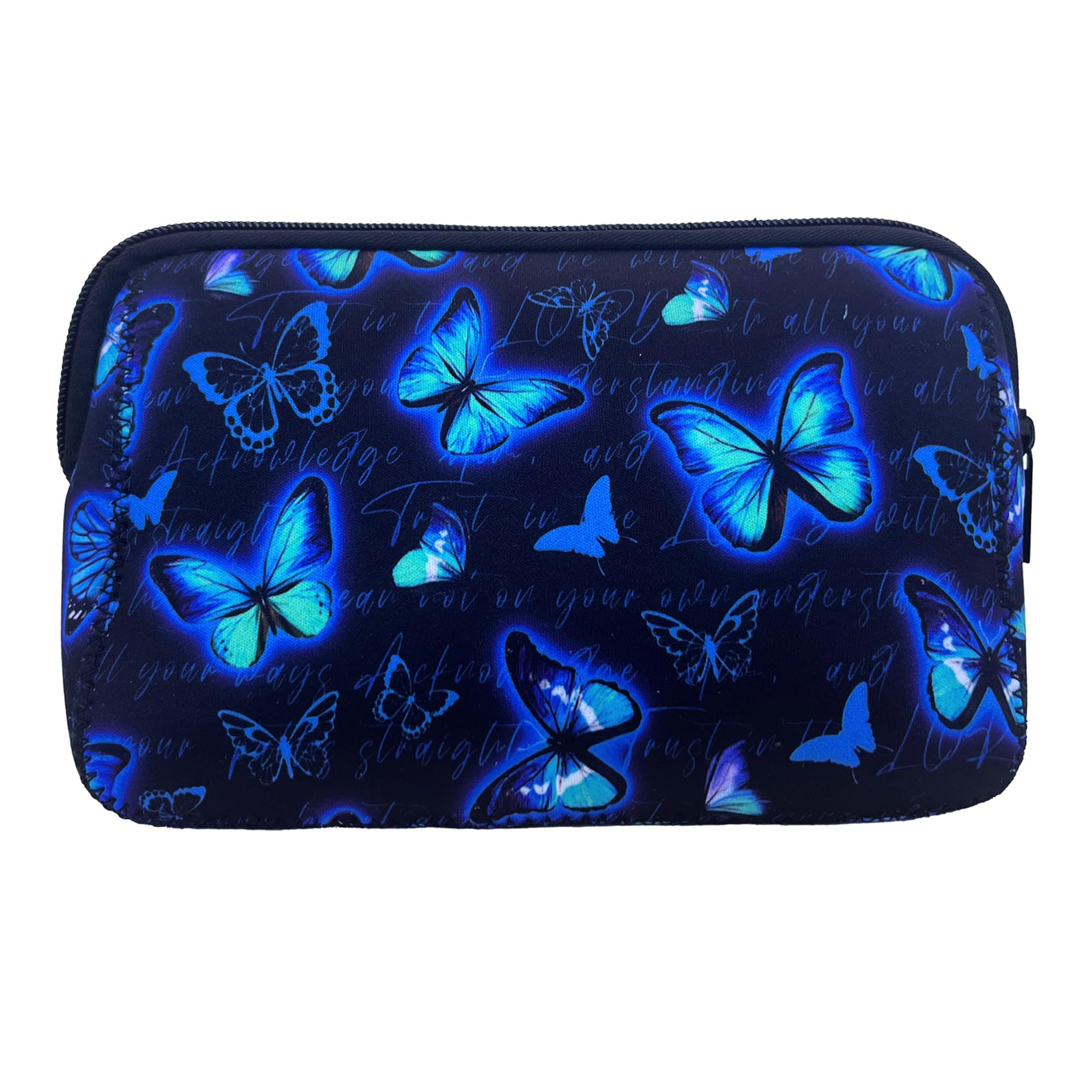 Waterproof Neoprene Makeup Bag with Butterfly Print - Cute Zippered Cosmetic Pouch for Women, Travel Toiletry Organizer - Perfect Gift for Teacher, Mom, Sister & Girlfriend - Great for Travel, Gym, Beach & Daily Use