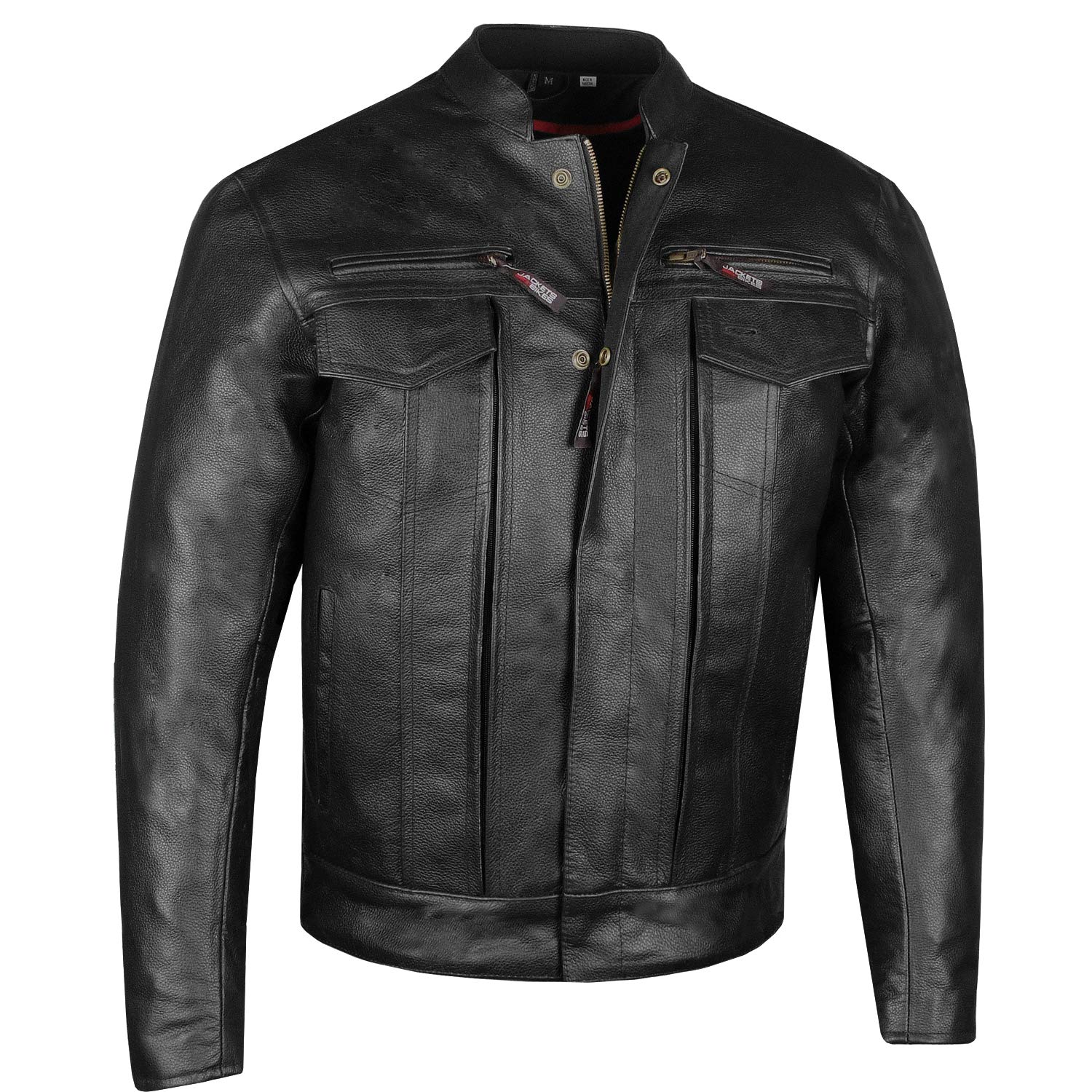 Premium Men's Buffalo Leather Motorcycle Jacket with CE Armor - Concealed Carry Gun Pockets - Black Cruiser Biker Jacket for Commuting & Road Trips