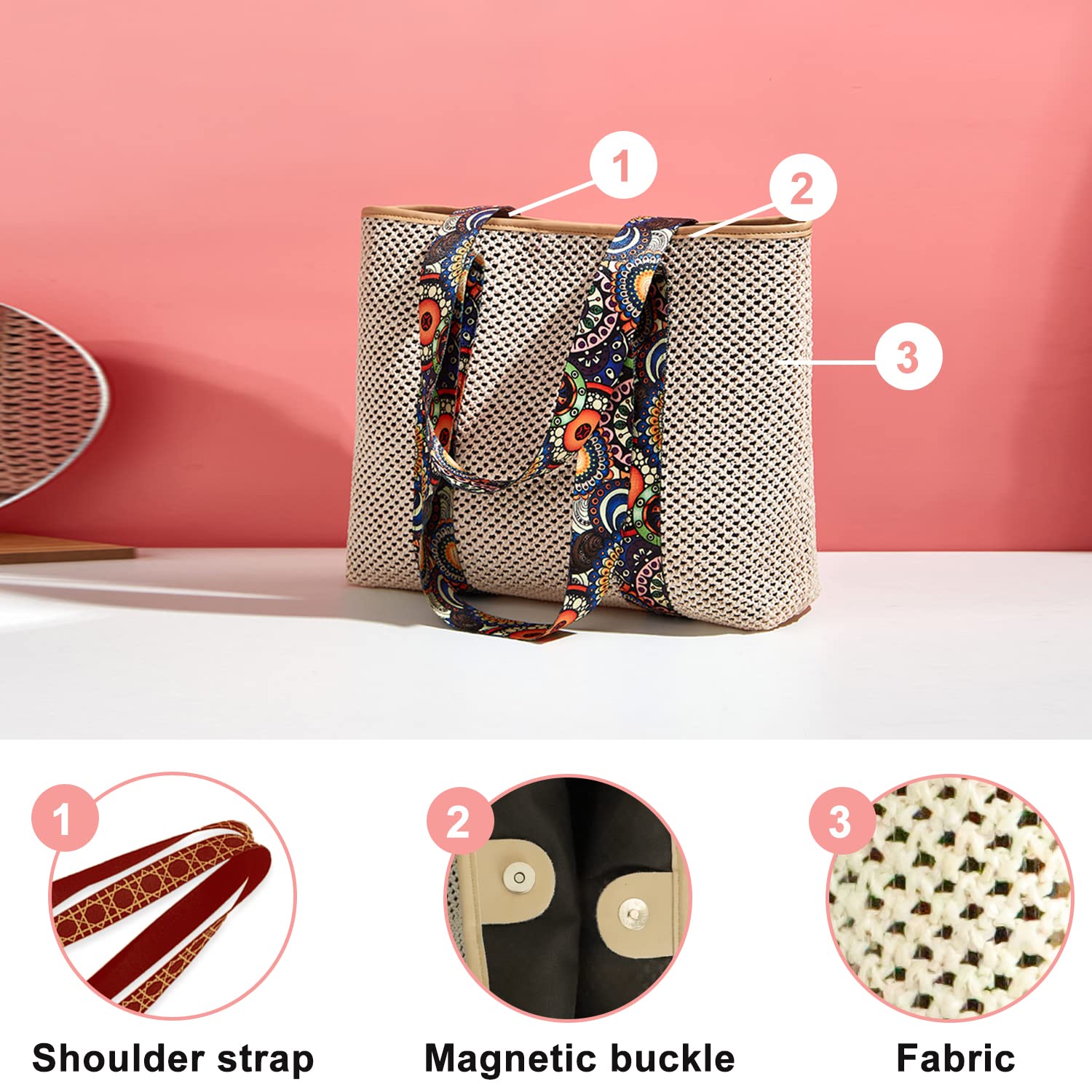 Stylish Straw Beach Bag for Women - Handmade Woven Rattan Tote with Canvas Shoulder Strap | Perfect for Vacation, Summer Outings & Poolside Relaxation