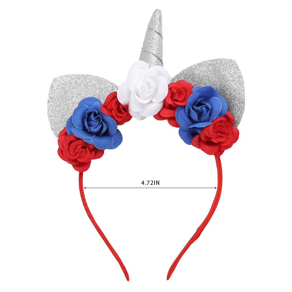 Madison Tyler Silver Glitter Unicorn Headband with Cat Ears | Women's Sparkly Party Hair Accessories for Independence Day, 4th of July, Cosplay & Festivals | Perfect for Costume Parties, Raves, and Holiday Celebrations
