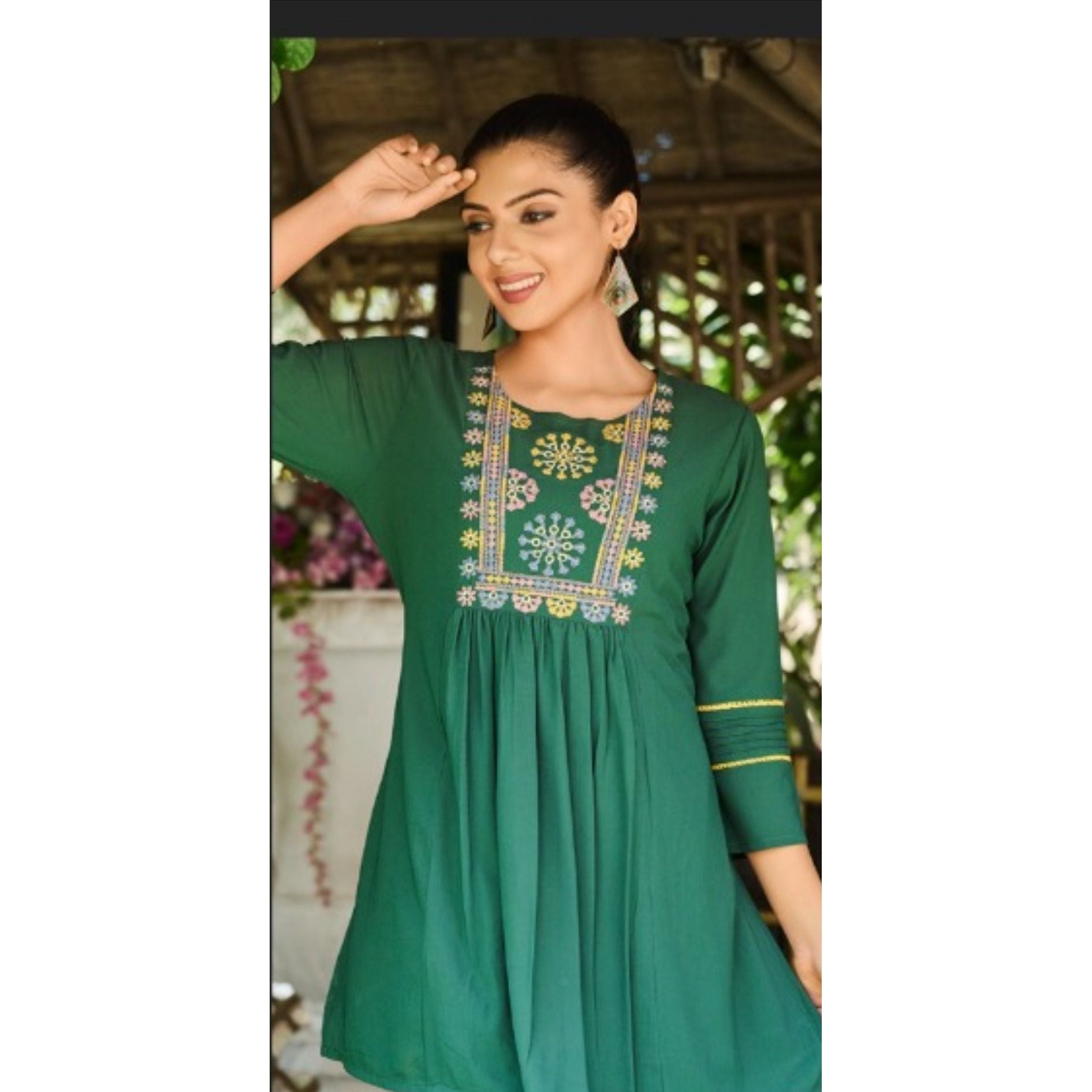 Embroidered Green Short Kurti for Women – Stylish Casual & Party Wear – Perfect for Festivals, Weddings & Daily Outfits