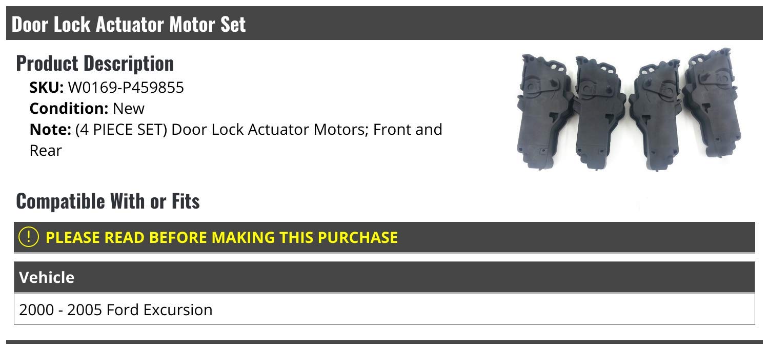 2000-2005 Ford Excursion Front & Rear Door Lock Actuator Motor Set (4-Piece) - Replacement Parts for Power Locks - Perfect for DIY Auto Repair & Vehicle Maintenance