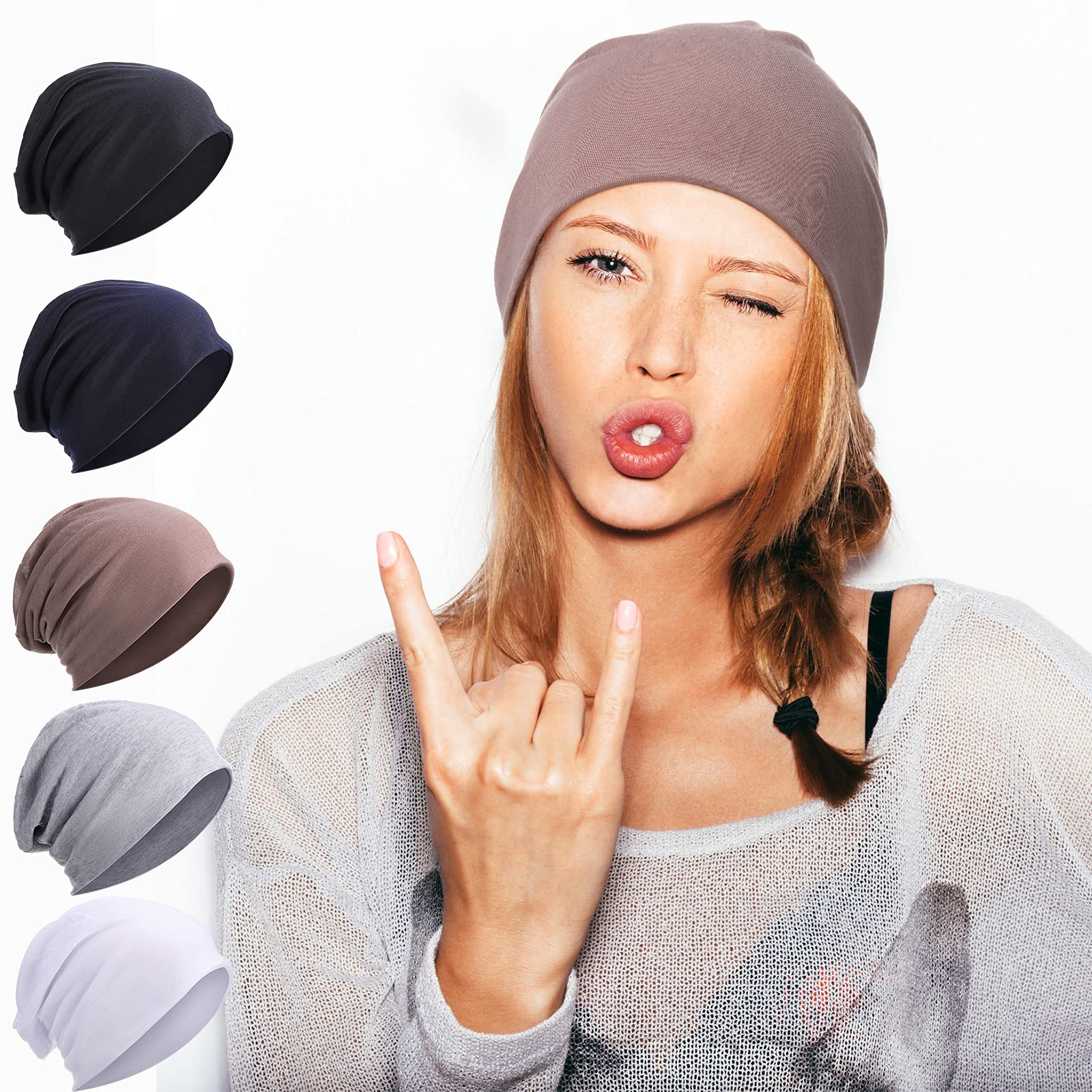 5 Pack Unisex Slouchy Beanie Hats for Men & Women - Lightweight Summer Knit Caps, Baggy Soft Chemo Sleep Hats for Cancer Patients - Perfect for Outdoor Activities, Travel & Relaxing at Home