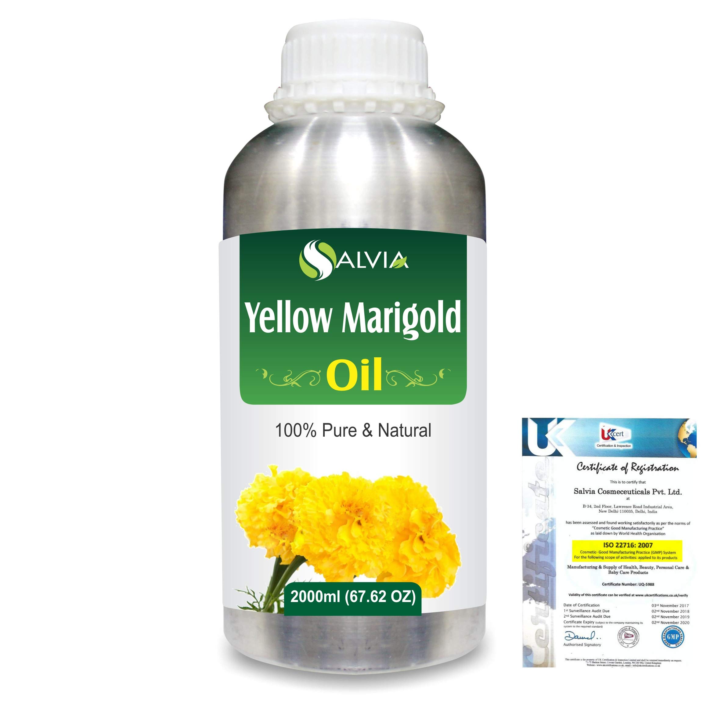 100% Pure Organic Marigold Essential Oil (Calendula officinalis) - Undiluted, Unrefined, Therapeutic Grade for Aromatherapy, Skincare & Massage - 2000ml/67.6fl oz Bulk Size - Perfect for DIY Beauty Products, Relaxation & Home Spa