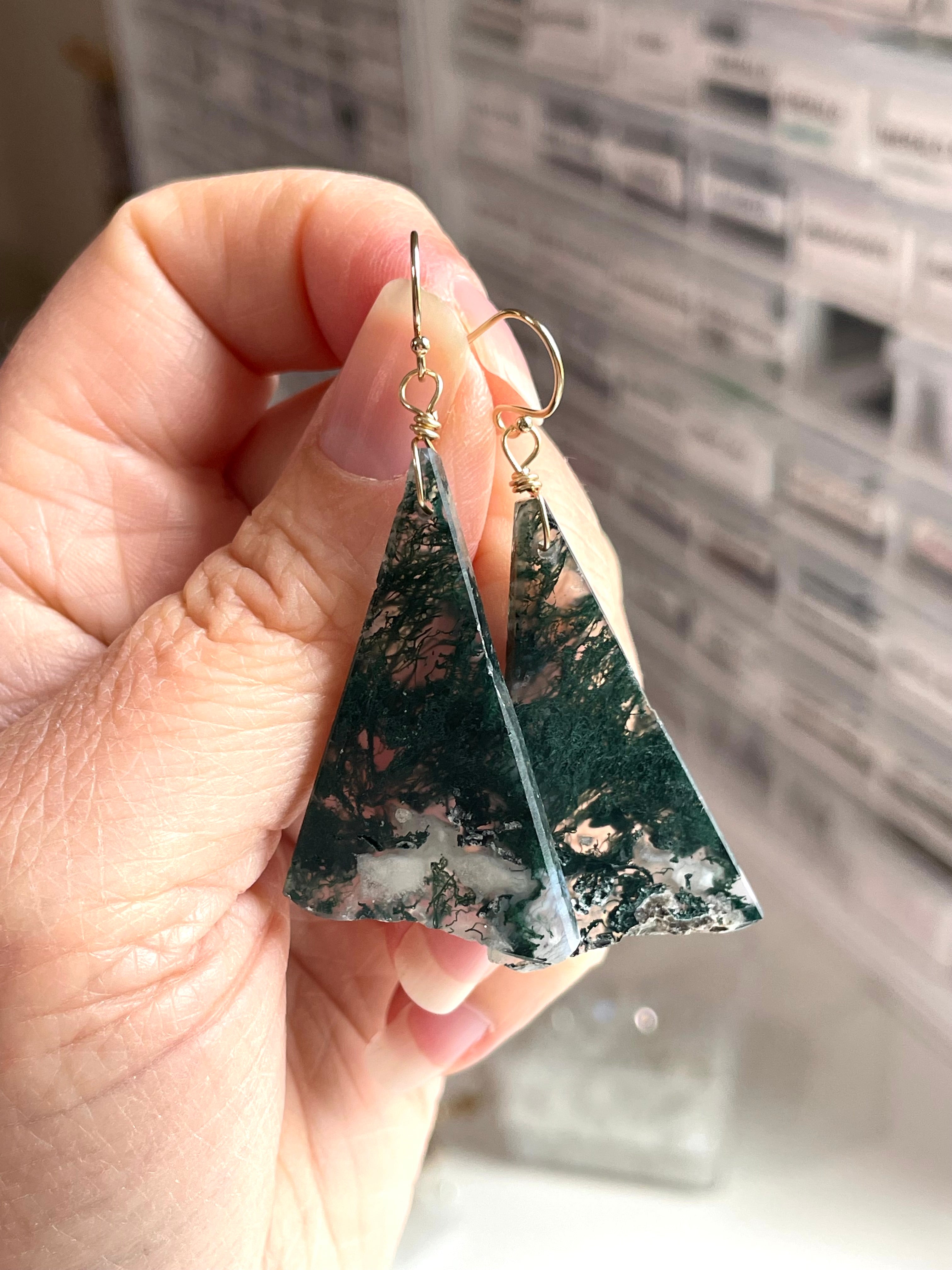 Elegant Moss Agate Dangle Earrings in Gold Fill – Perfect for Weddings, Parties & Everyday Wear