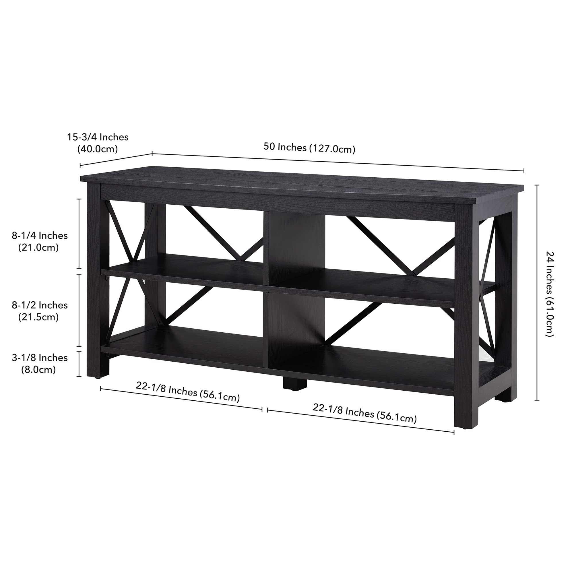 Henn&Hart 55 Inch Black Rectangular TV Stand - Modern Entertainment Center for Living Room, Bedroom & Home Theater