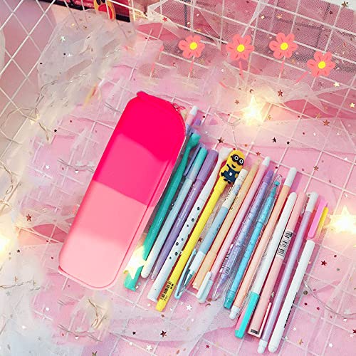 Waterproof Silicone Pencil Case with Zipper - Gradient Blue Pouch Bag for School, Office & Travel | Multi-Functional Organizer for Pencils, Makeup & Stationery | Durable & Portable for Students & Adults