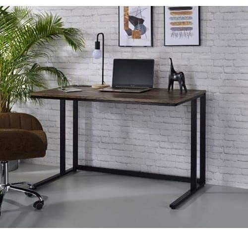Tyrese Modern Writing Desk with Built-in USB Port - Walnut & Black Finish 93096 - Perfect for Home Office, Study, and Small Spaces