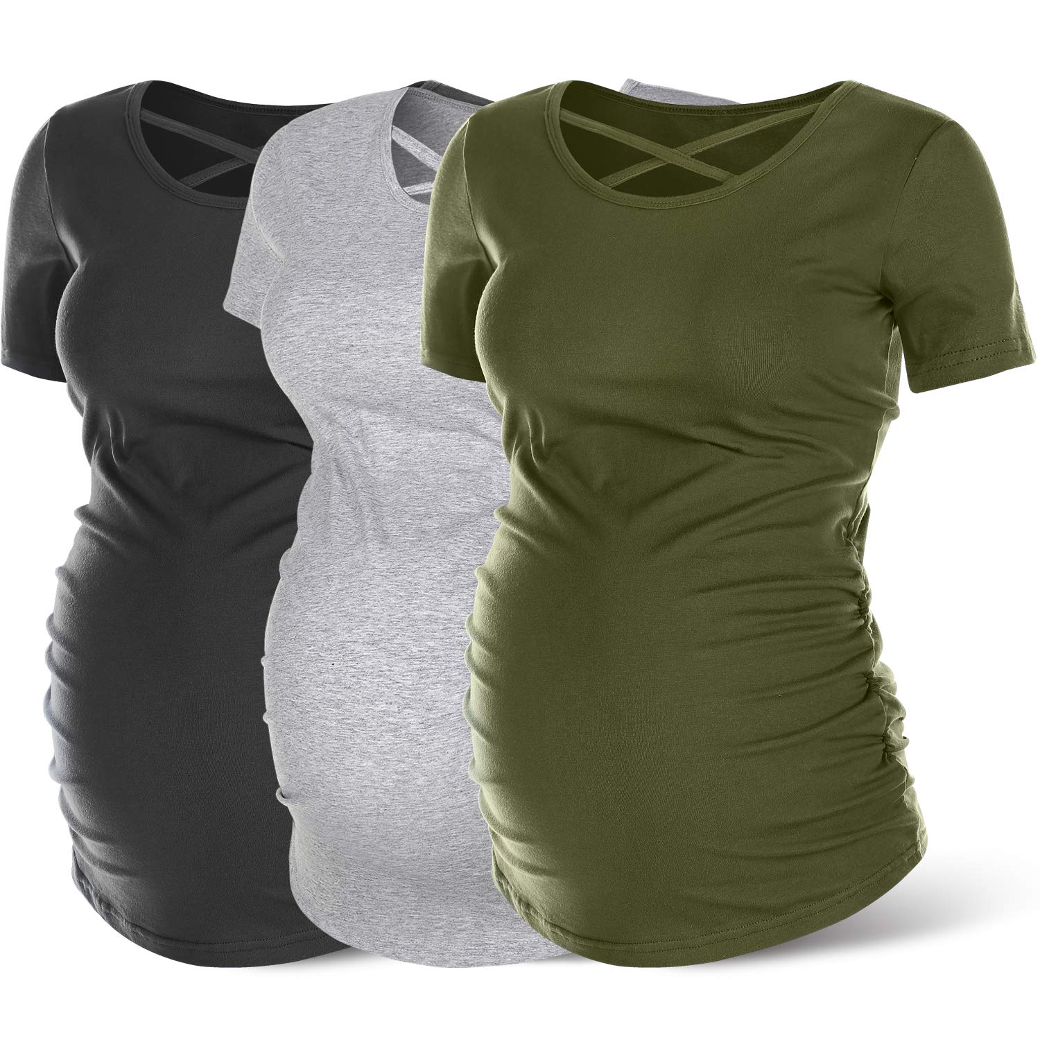 RNXRBB Summer Maternity Shirts - Short Sleeve V-Neck Pregnancy Tops, Loose Fit Casual Maternity Clothes for Pregnant Women - Perfect for Outdoor Activities, Shopping & Daily Wear