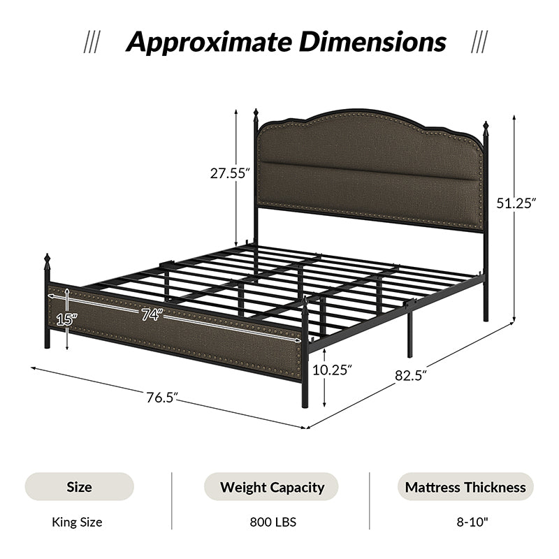 Ernesto 61 Industrial King & Queen Size Platform Bed Frame - Modern Metal & Wood Design for Bedroom, Guest Room, Loft or Studio Apartment