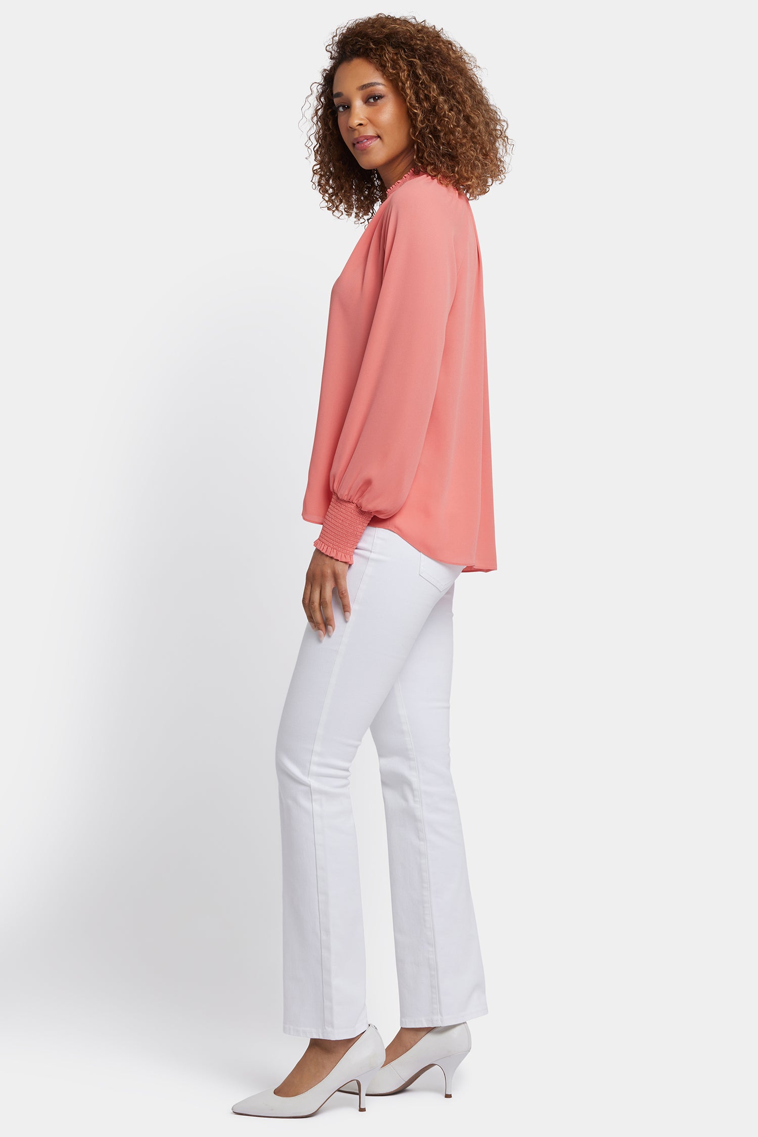 Gemma Blouse in Coral Haze - Women's Elegant Floral Print Tops for Casual Wear & Office Outfits