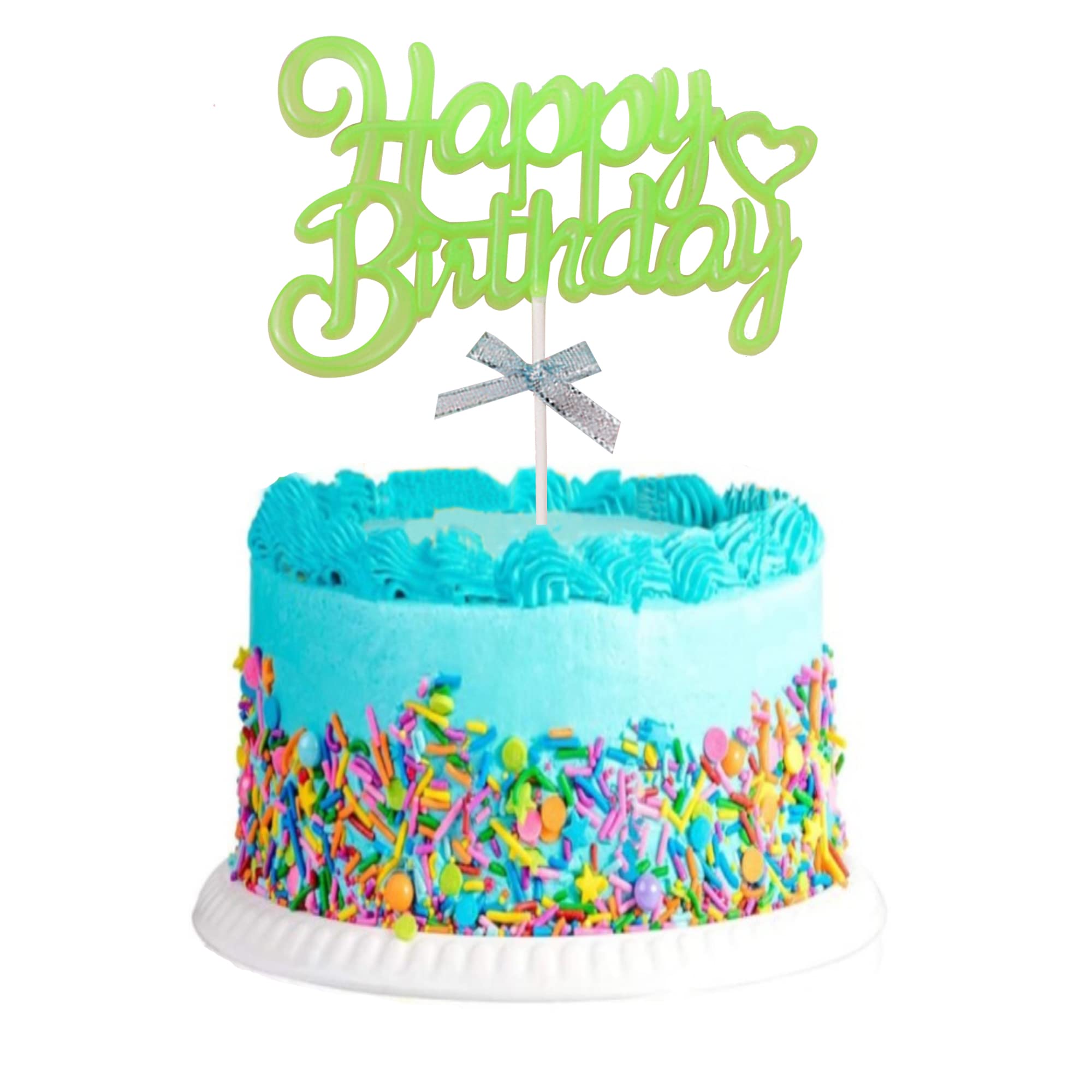 Glow Party Neon Birthday Cake Toppers - 3D Green Happy Birthday Cake Decorations for Birthday Parties, Night Events & Glow-in-the-Dark Celebrations