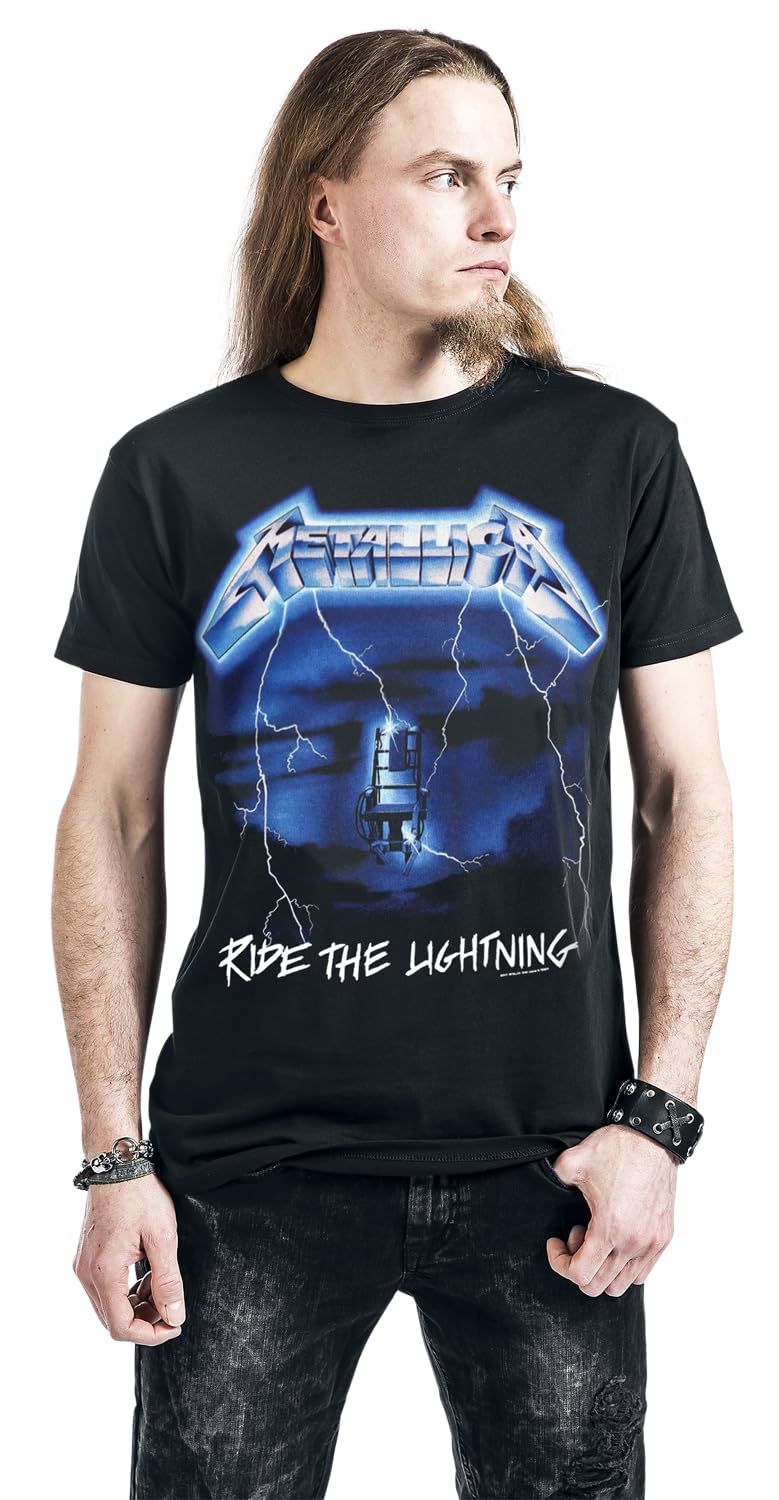 Metallica Ride The Lightning Tour Men's Slim Fit T-Shirt - Black Band Tee with Back Print | Rock Music Concert & Casual Wear