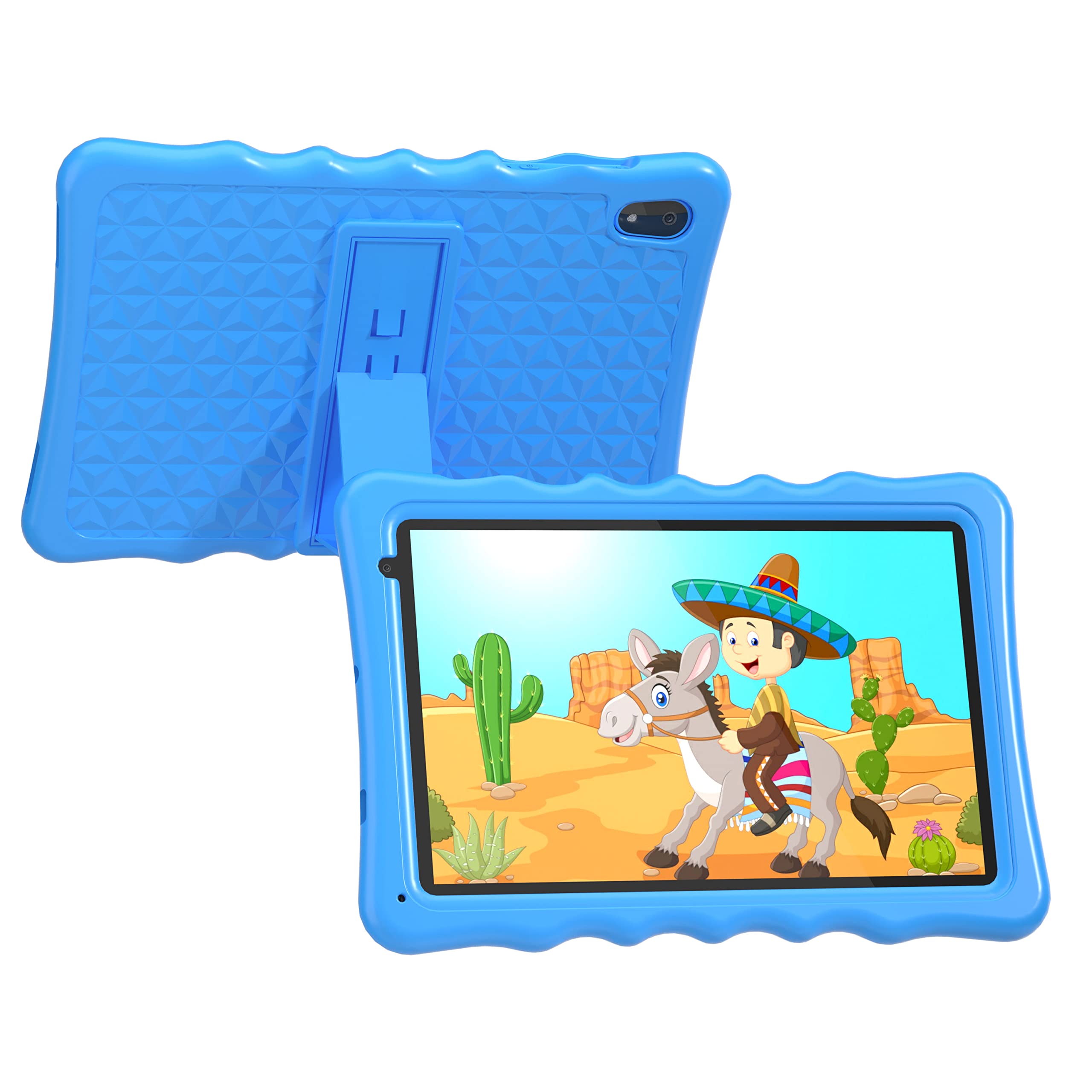 BYYBUO 10.1 Inch Kids Tablet with Android 13 - 4GB RAM 32GB Storage, 5000mAh Battery, Bluetooth & WiFi - Shockproof Light Blue Tablet for Toddlers with Parental Control & Dual Camera - Perfect for Learning, Games & Travel Entertainment