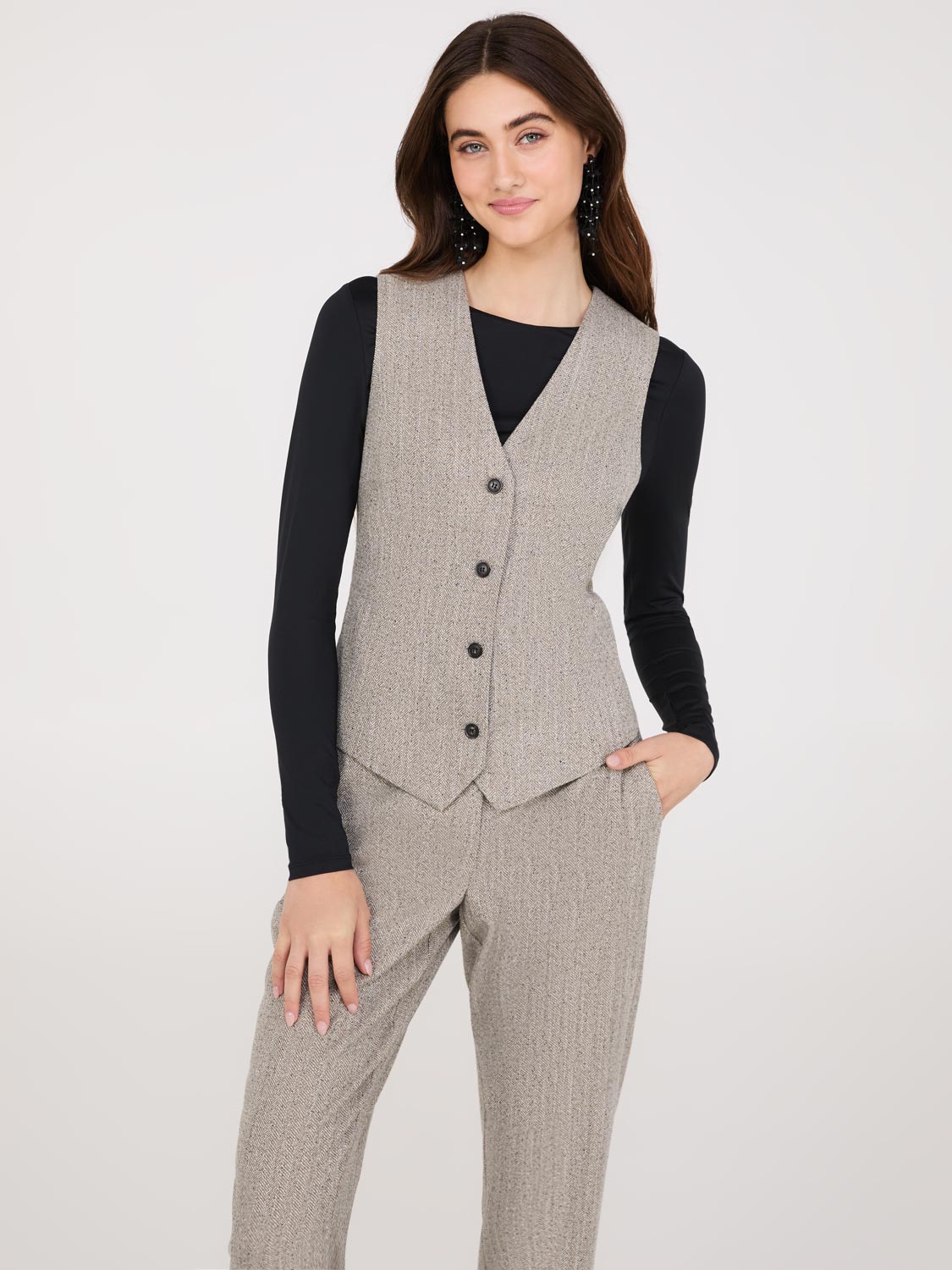 Stylish Herringbone Button Front Vest for Men - Casual & Formal Wear - Perfect for Office, Weddings & Outdoor Events