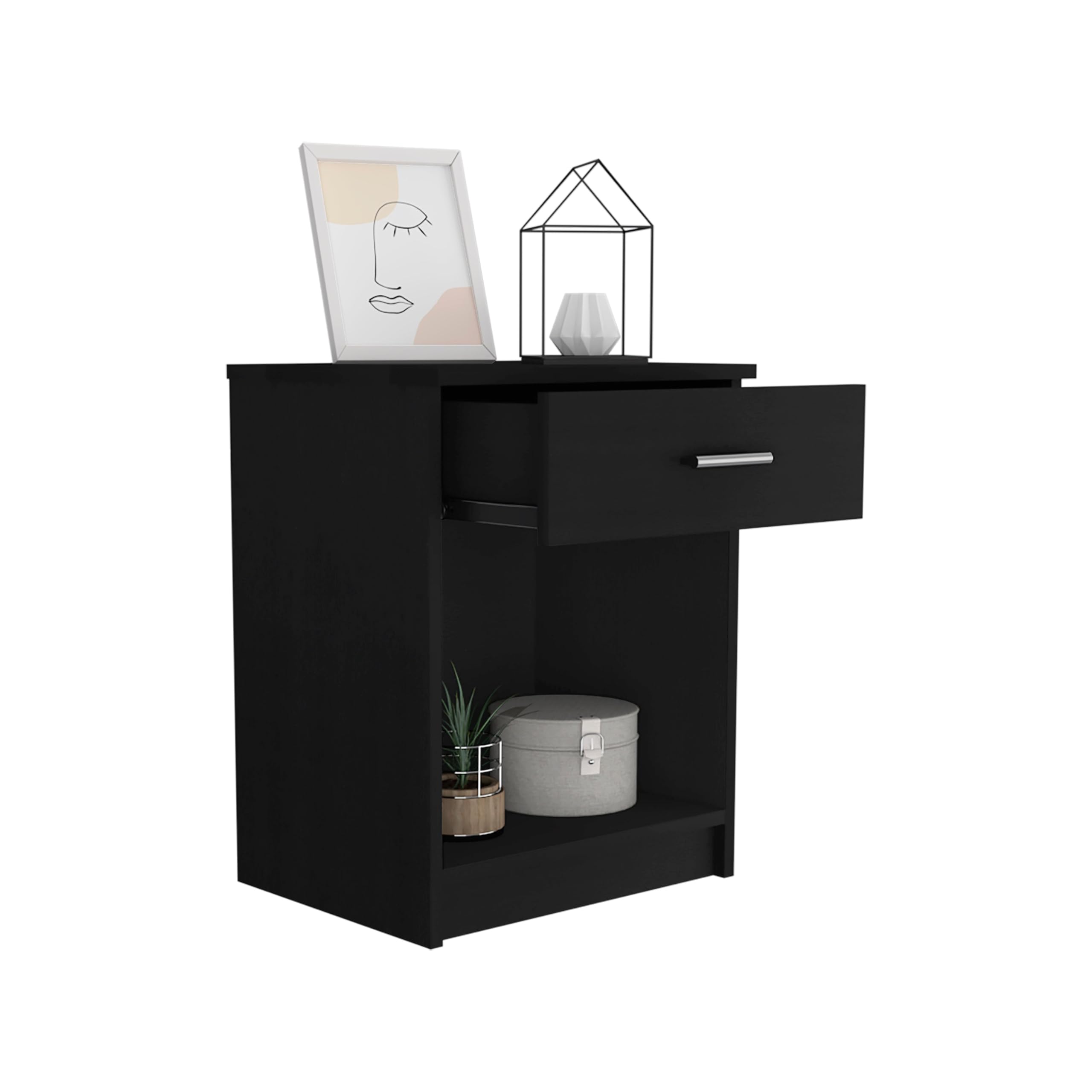 Tuhome Eco-Friendly Nightstand with Superior Top, 1 Drawer & Lower Shelf - Black - Perfect for Bedroom, Living Room & Small Spaces