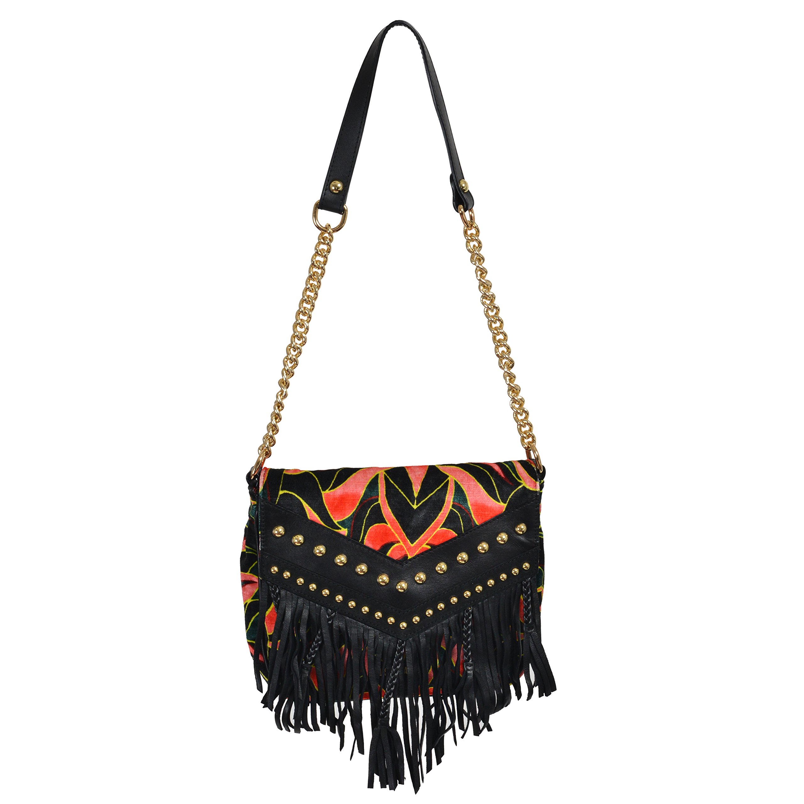 Just Cavalli Women's Multi-Color Velour Handbag Shoulder Bag - Stylish Designer Purse for Casual Outings, Shopping & Evening Events
