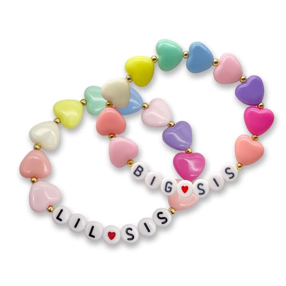 Pastel Rainbow Heart Big Sister Bracelet - Cute Little Sister Gift for Birthday & Announcement - Matching Sister Jewelry for Special Occasions & Everyday Wear