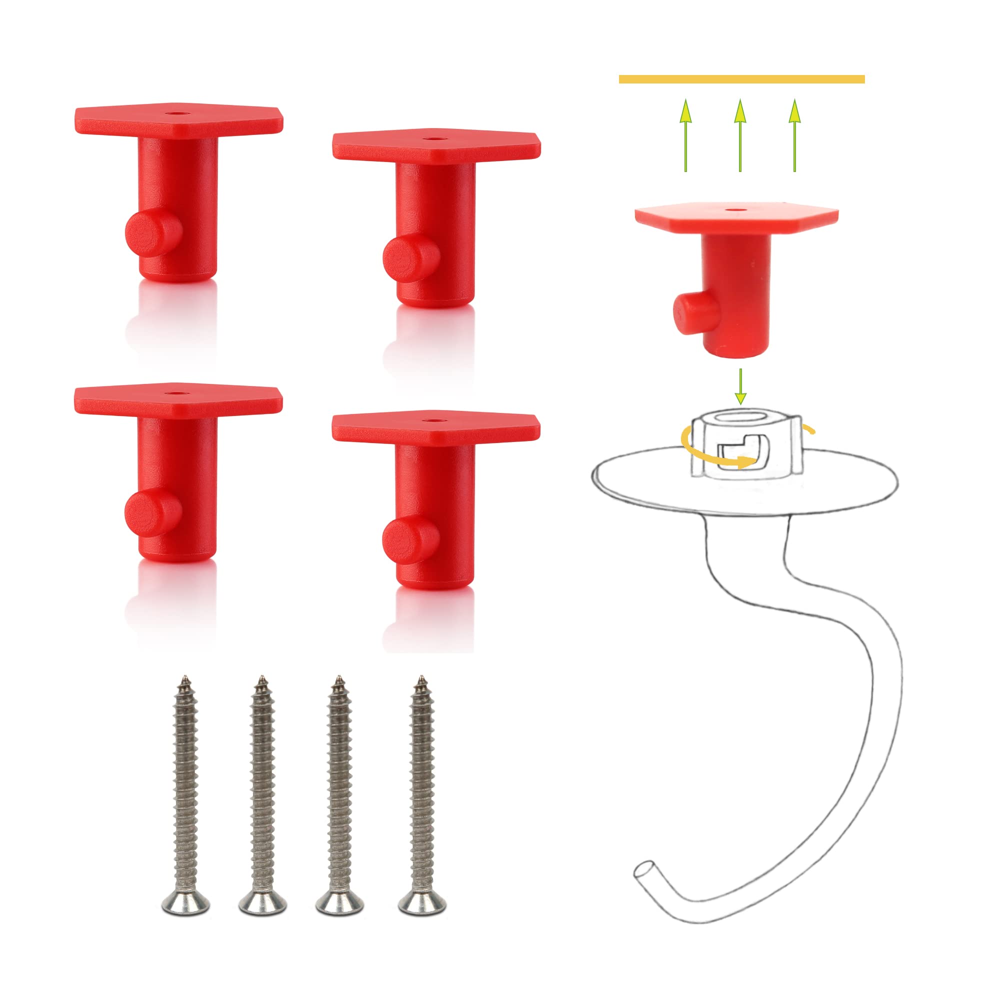 Besuerte Kitchen Mixer Attachment Hangers - 4pcs Red Stand Mixer Organizer for KitchenAid Accessories | Under Cabinet Storage Mount | Perfect for Baking, Cooking & Kitchen Organization