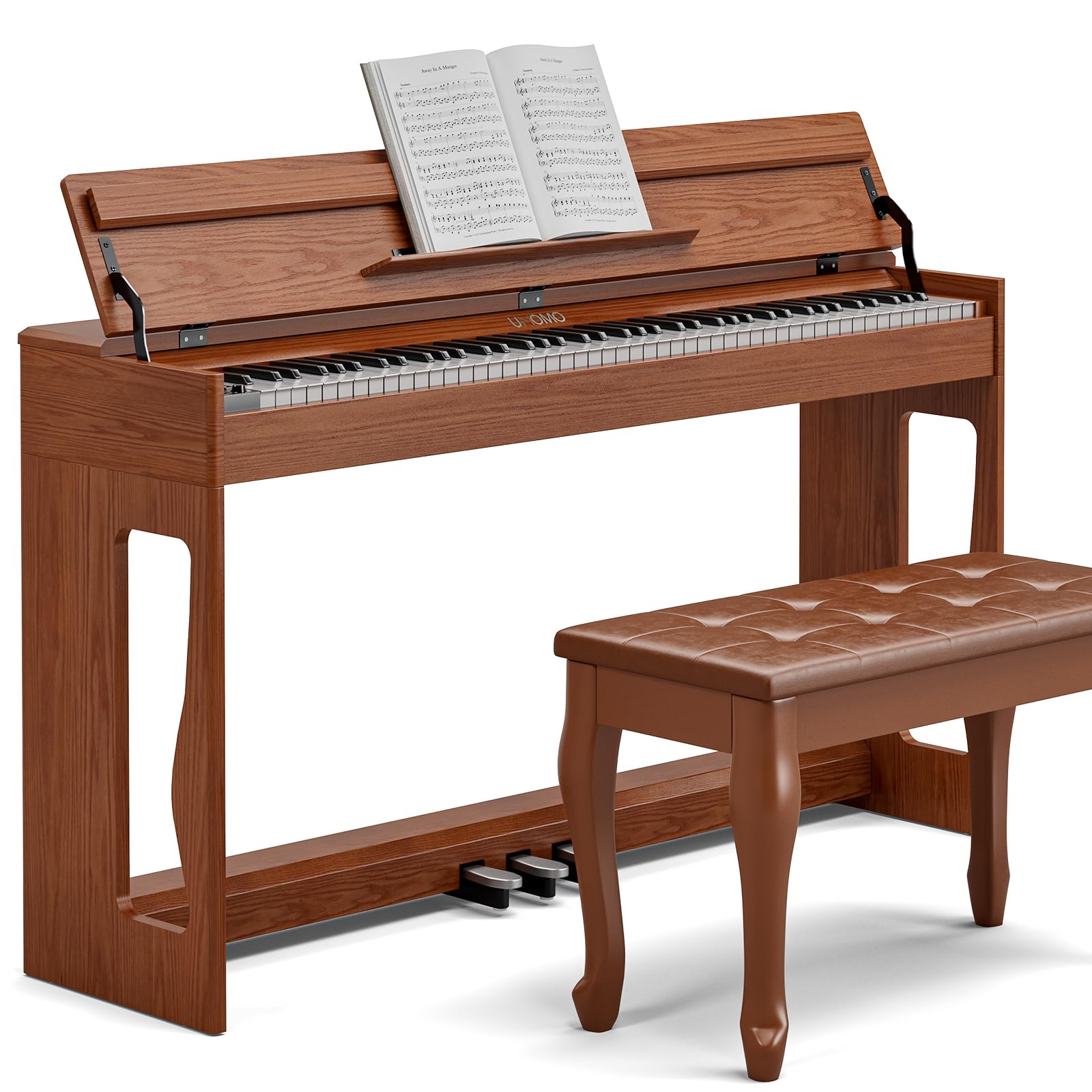 UMOMO 88-Key Weighted Digital Piano with Duet Bench - Full Size Electric Keyboard with Heavy Hammer Action, USB MIDI Connectivity - Perfect for Beginners & Home Practice (Brown)