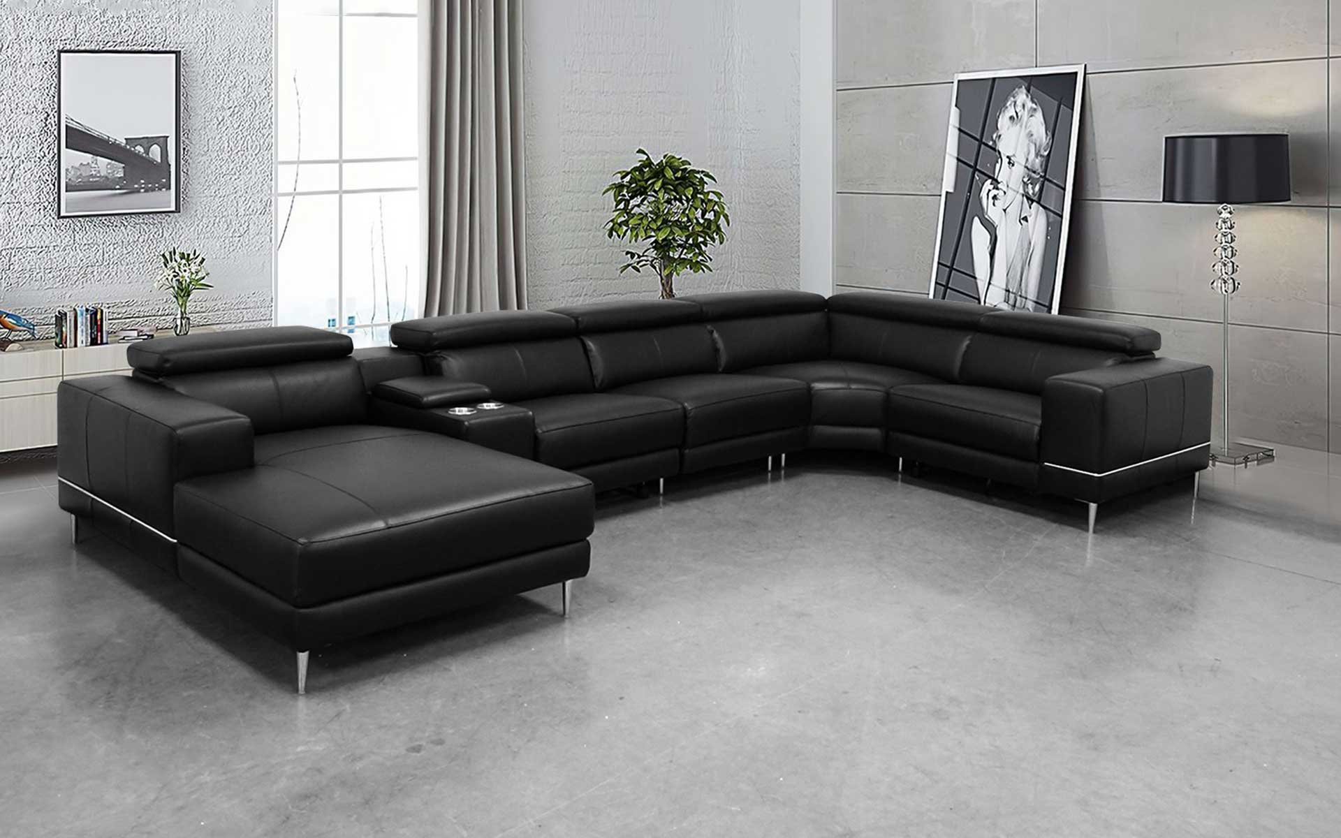 Violla Modern Leather Sectional Sofa with Recliner - Luxurious Living Room Furniture for Home Theater & Family Gatherings