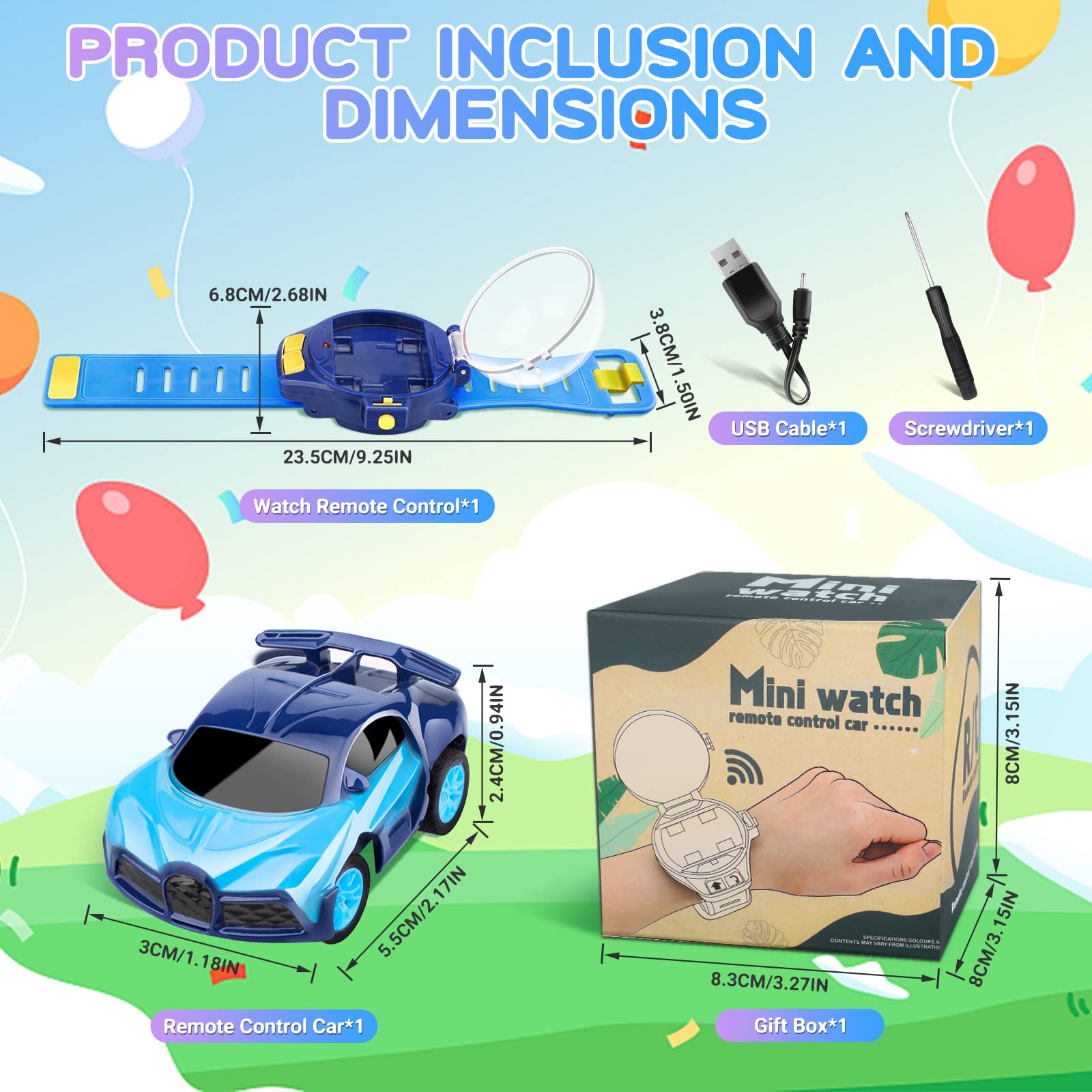 Logoplay 2023 Mini Remote Control Car Watch Toy - 2.4Ghz Cartoon RC Racing Car with USB Charging, Hand Controlled TikTok Watch Car, Fun Birthday Gift for Kids & Adults (Blue) - Perfect for Indoor Racing, Party Favors & Office Stress Relief