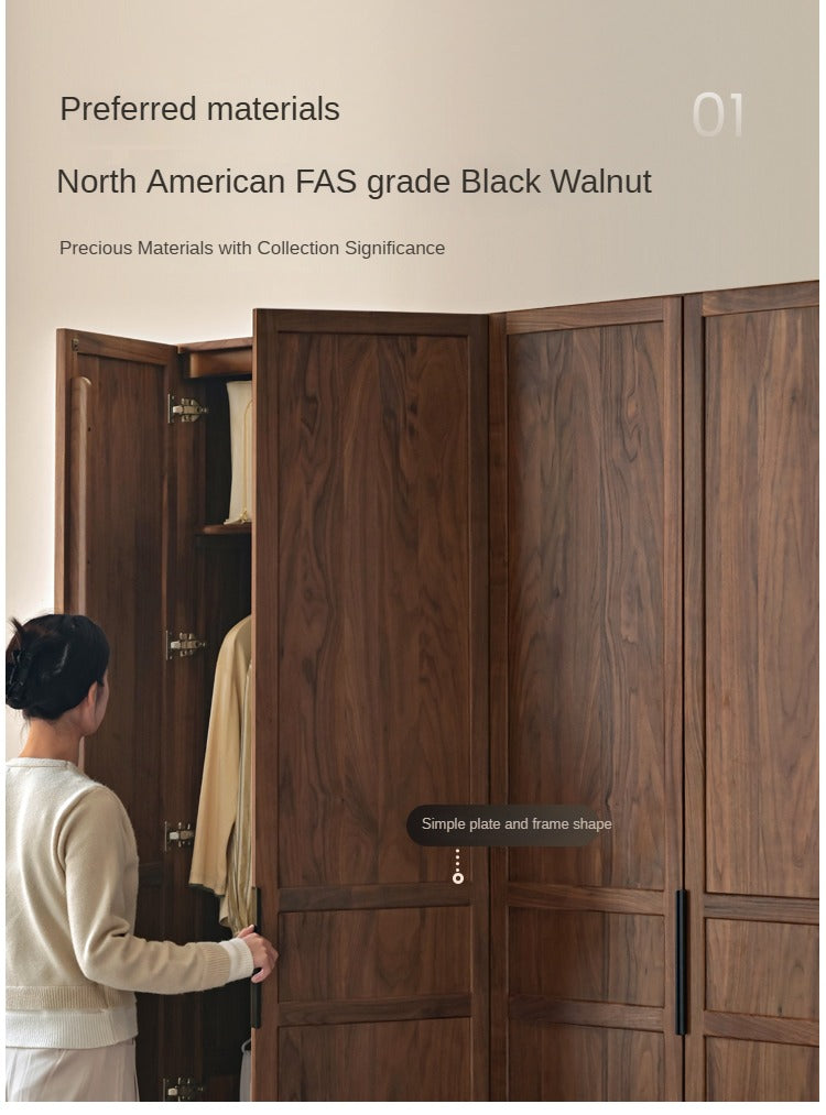 Modern Solid Black Walnut Wood Wardrobe - Stylish & Minimalist Closet Organizer for Bedroom, Walk-in Closet, or Guest Room Storage