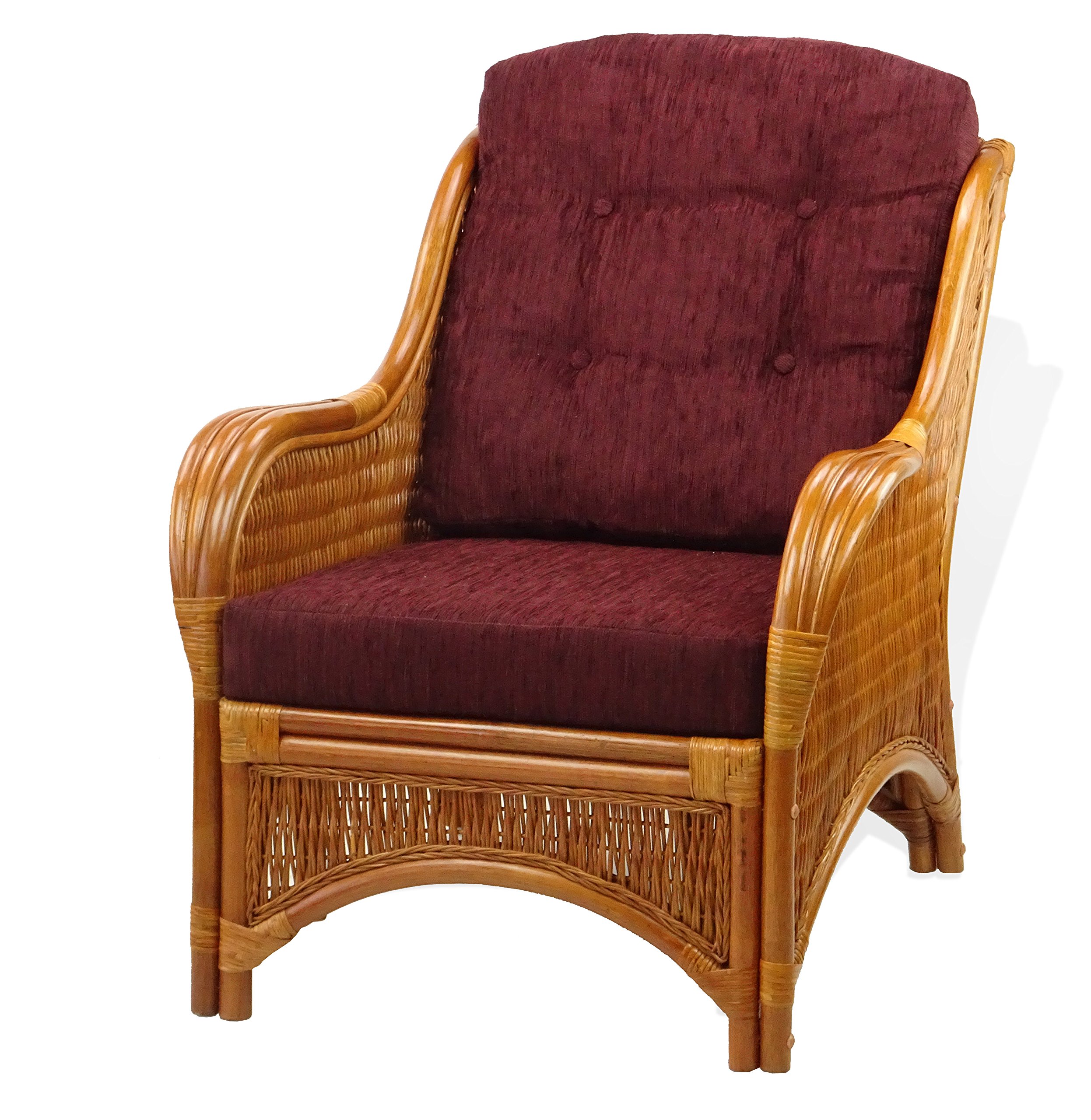 Handmade ECO Natural Rattan Wicker Lounge Jam Armchair with Dark Brown Cushion in Cognac - Perfect for Living Room, Patio, or Sunroom Relaxation