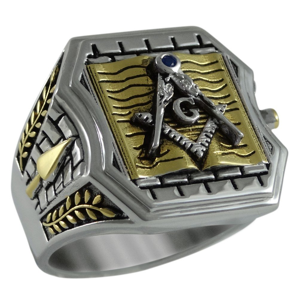 Historical Master Mason Bible Sterling Silver 925 Masonic 18k Gold Plated Freemason Ring for Men - Perfect for Masonic Ceremonies, Lodge Meetings & Collector's Display | KTR009