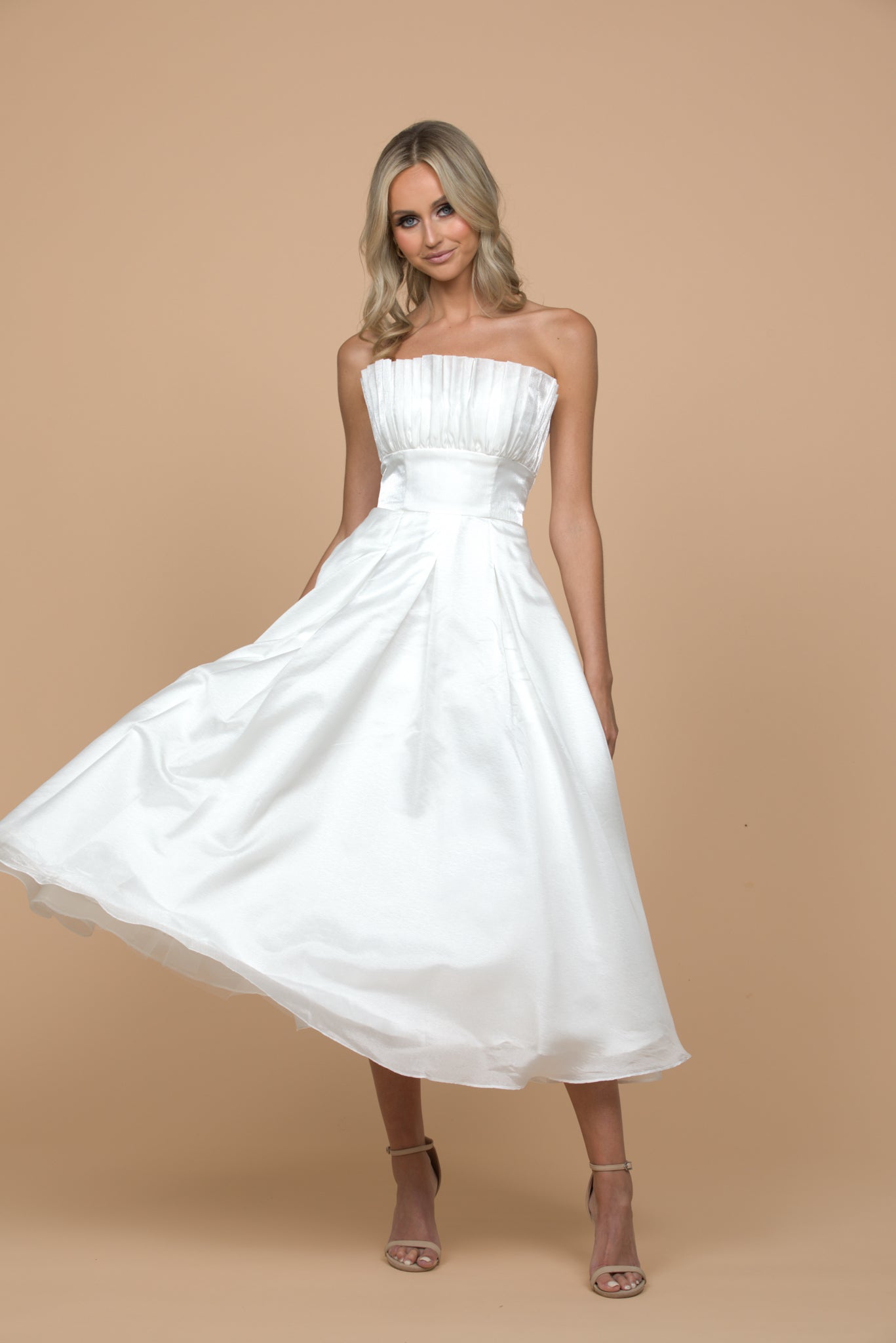 Farra Strapless Ruffle A-Line Dress for Women - Elegant Ruffled Neckline & Flowy Skirt | Perfect for Weddings, Parties & Special Occasions