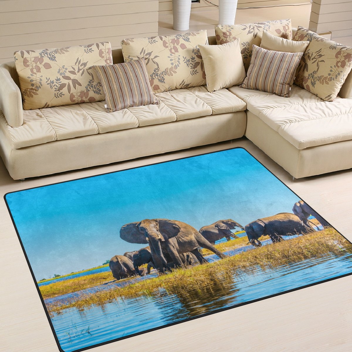 ALAZA African Elephant Crossing River Scenic Area Rug - 5'3