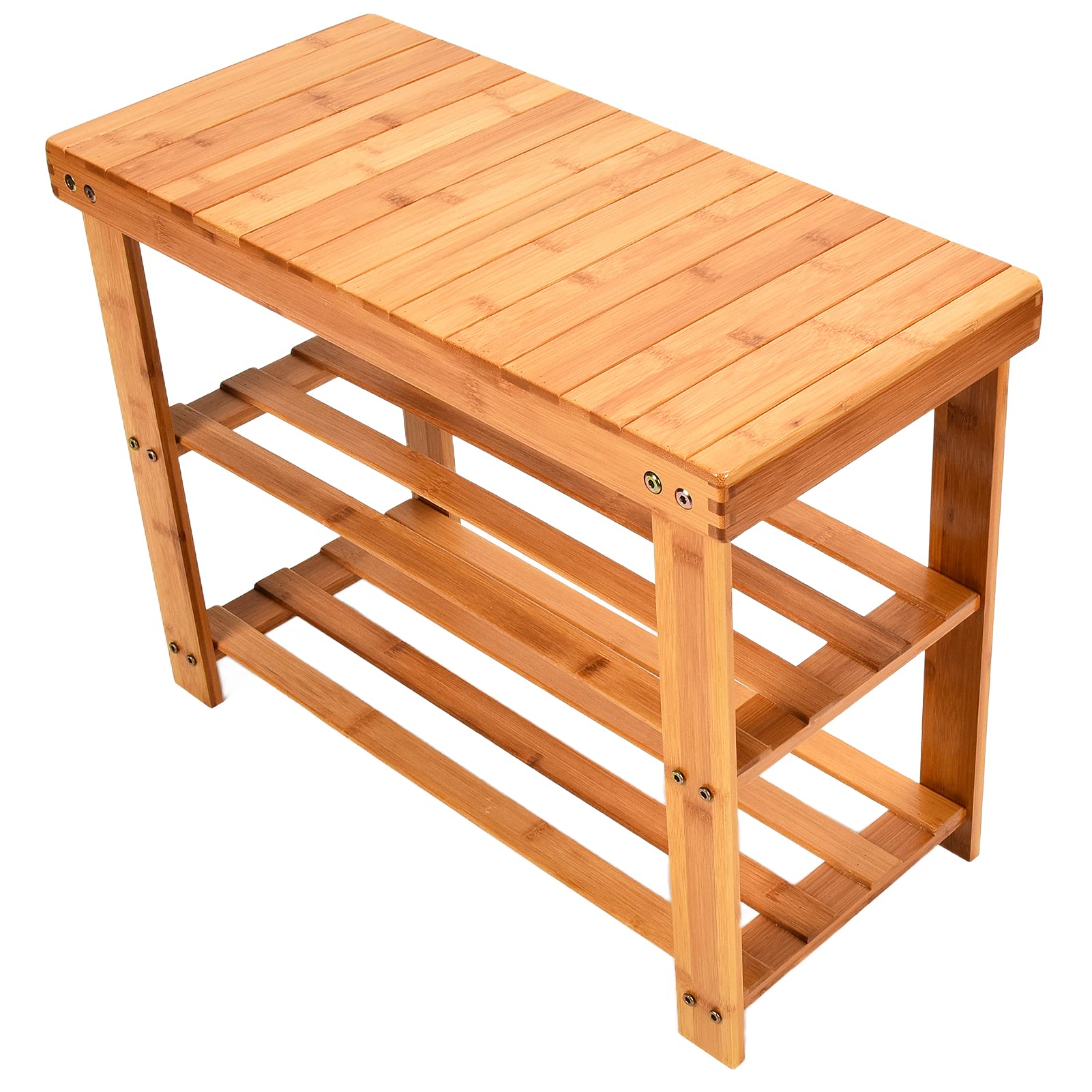 3-Tier Bamboo Shoe Rack Bench - Heavy Duty 300lbs Capacity Shoe Organizer with Storage Shelf - Entryway Bench for Bedroom, Living Room, Balcony - Perfect for Small Spaces & Shoe Organization